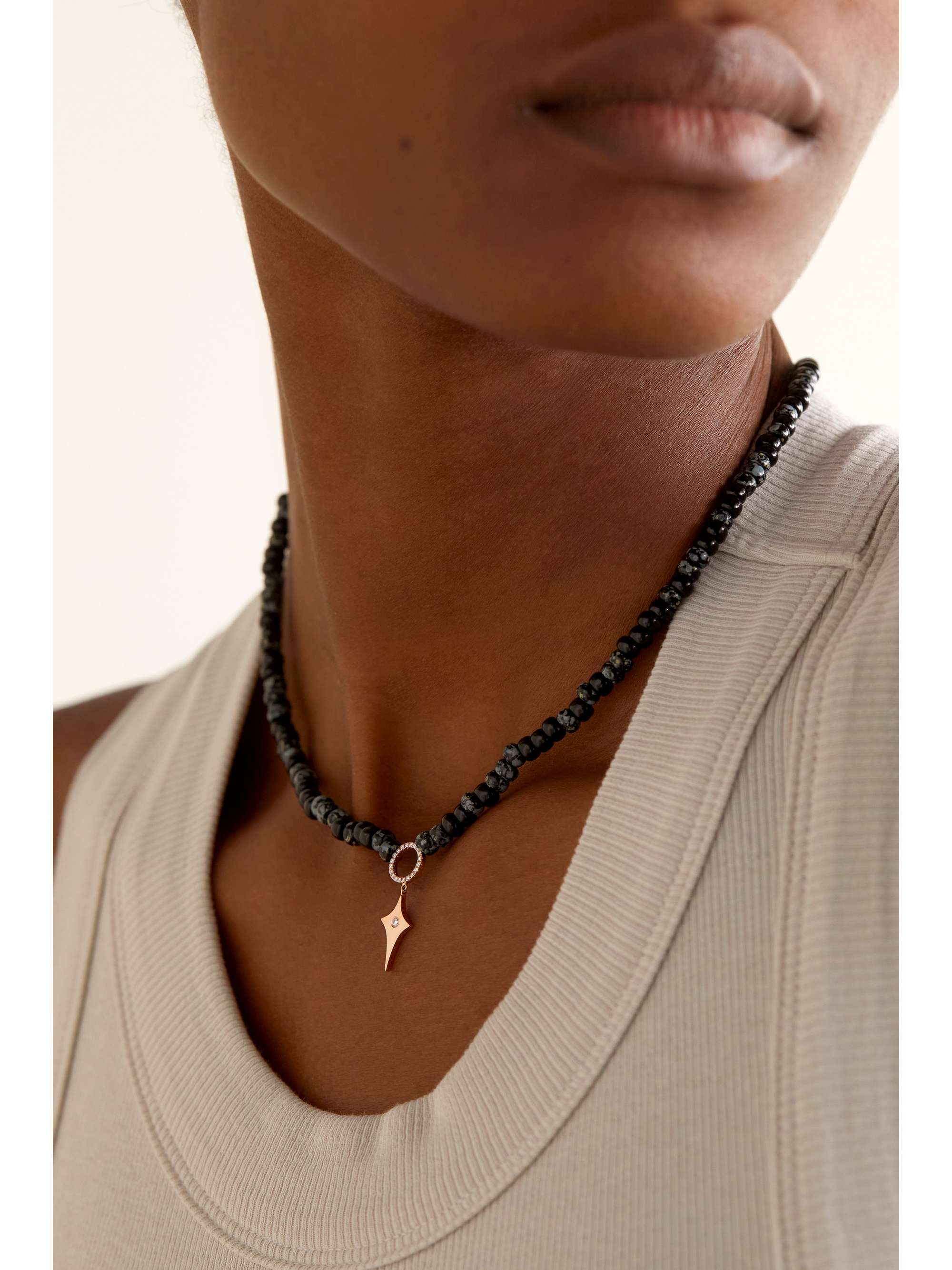 DIANE KORDAS 14-karat rose gold, bead and diamond necklace