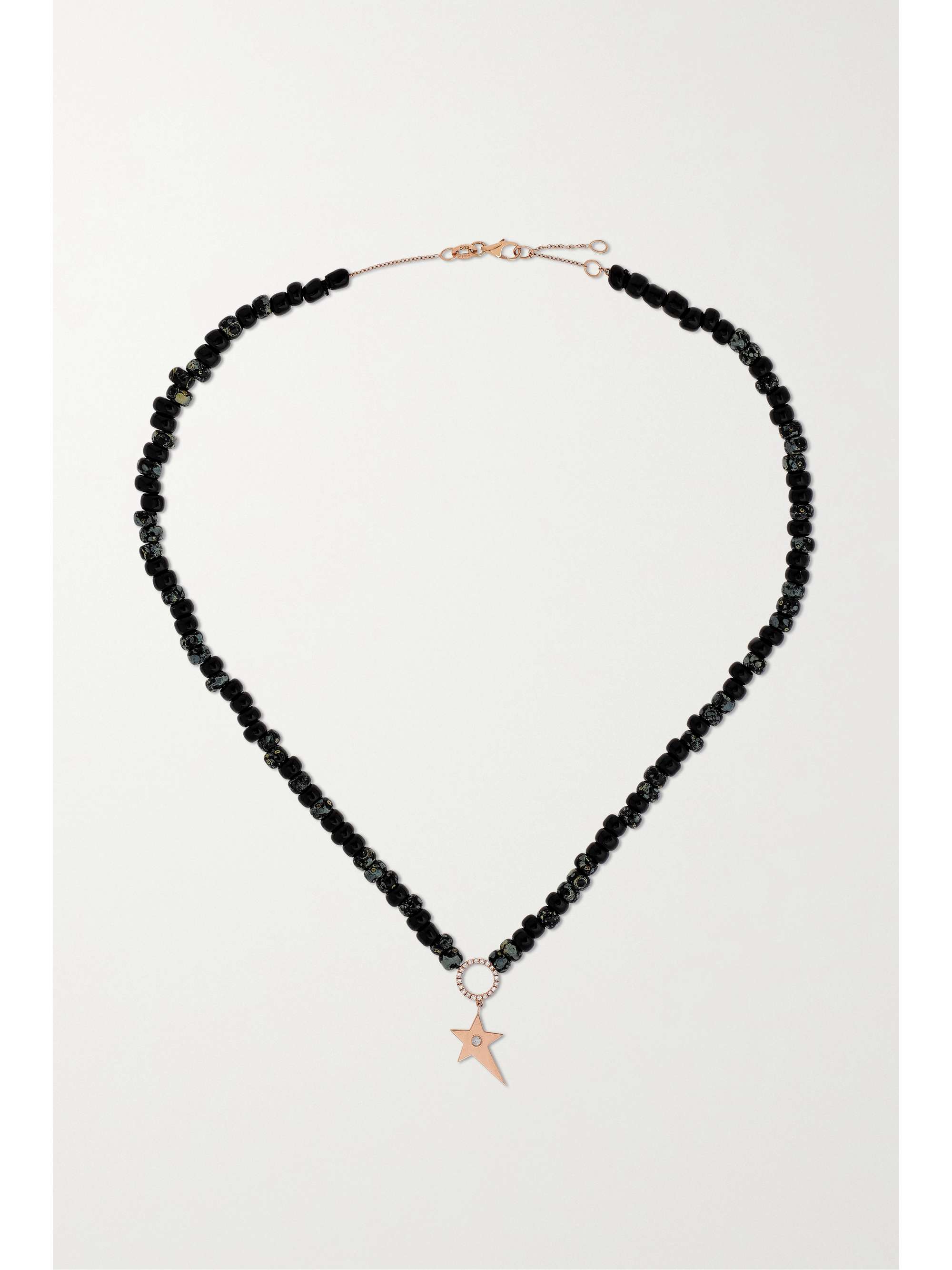 DIANE KORDAS 14-karat rose gold, bead and diamond necklace