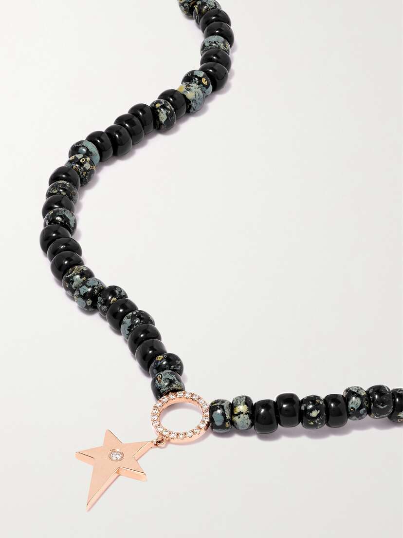 Diane Kordas 14-karat Rose Gold, Bead And Diamond Necklace