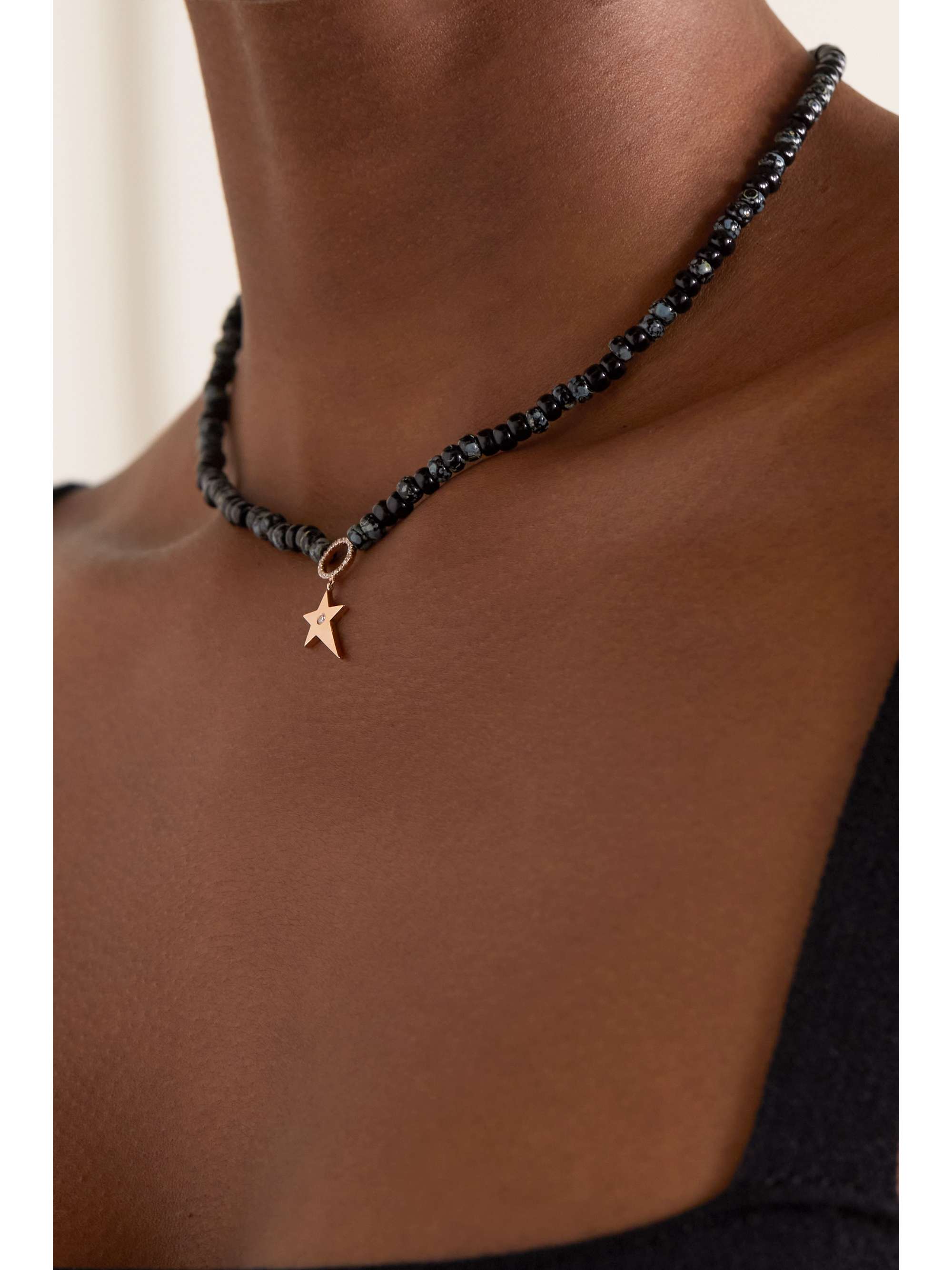 DIANE KORDAS 14-karat rose gold, bead and diamond necklace
