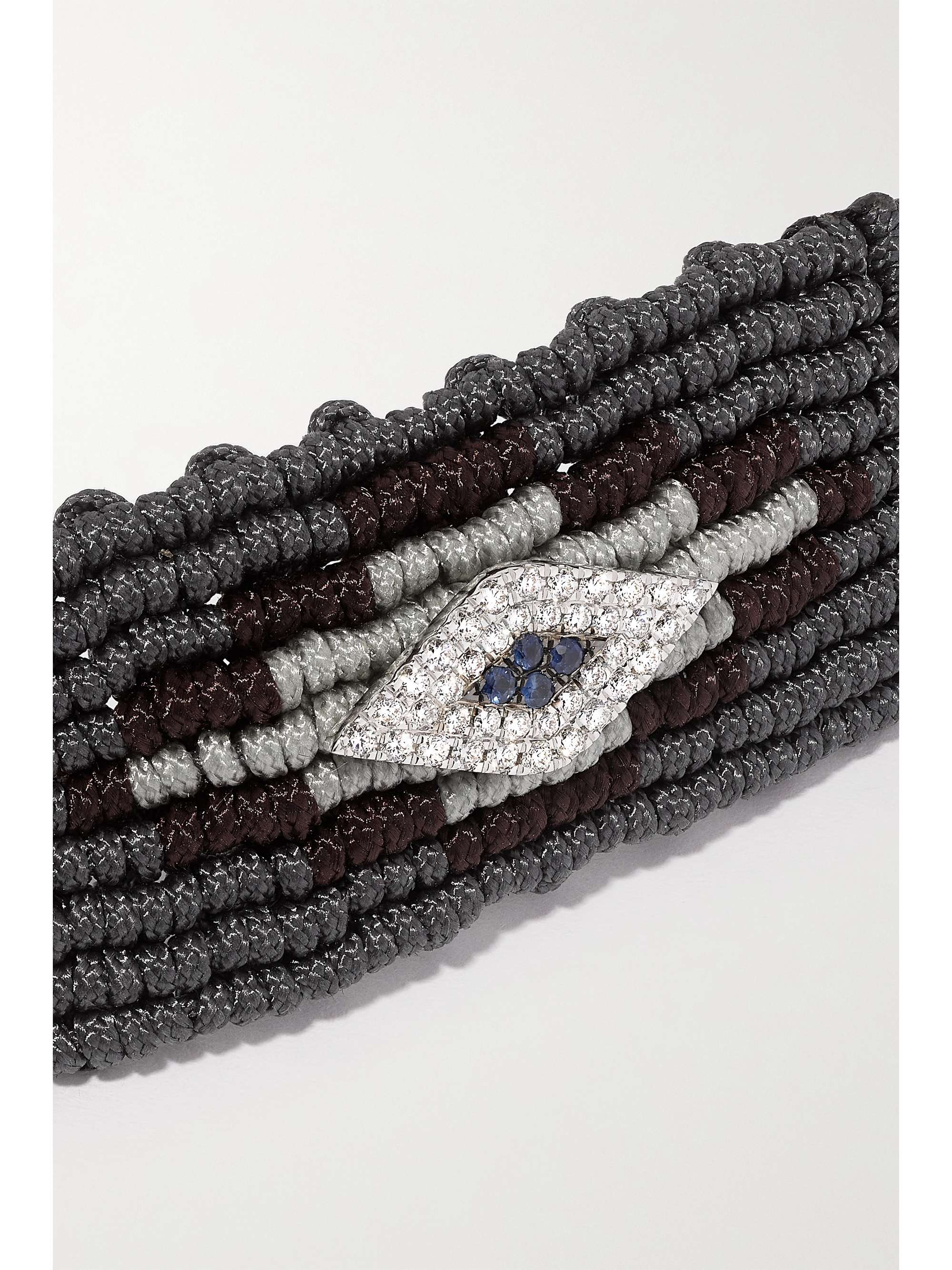 DIANE KORDAS Evil Eye woven cord, 14-karat white gold, diamond and sapphire bracelet