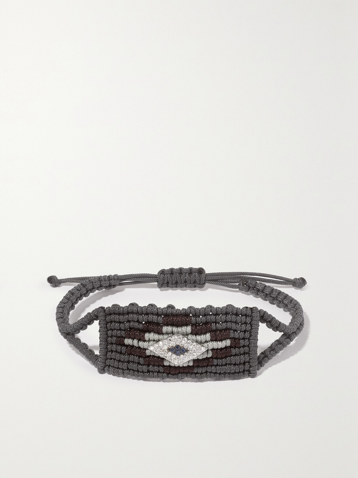 Diane Kordas Evil Eye Woven Cord, 14-karat Gold, Diamond And Sapphire Bracelet In Black