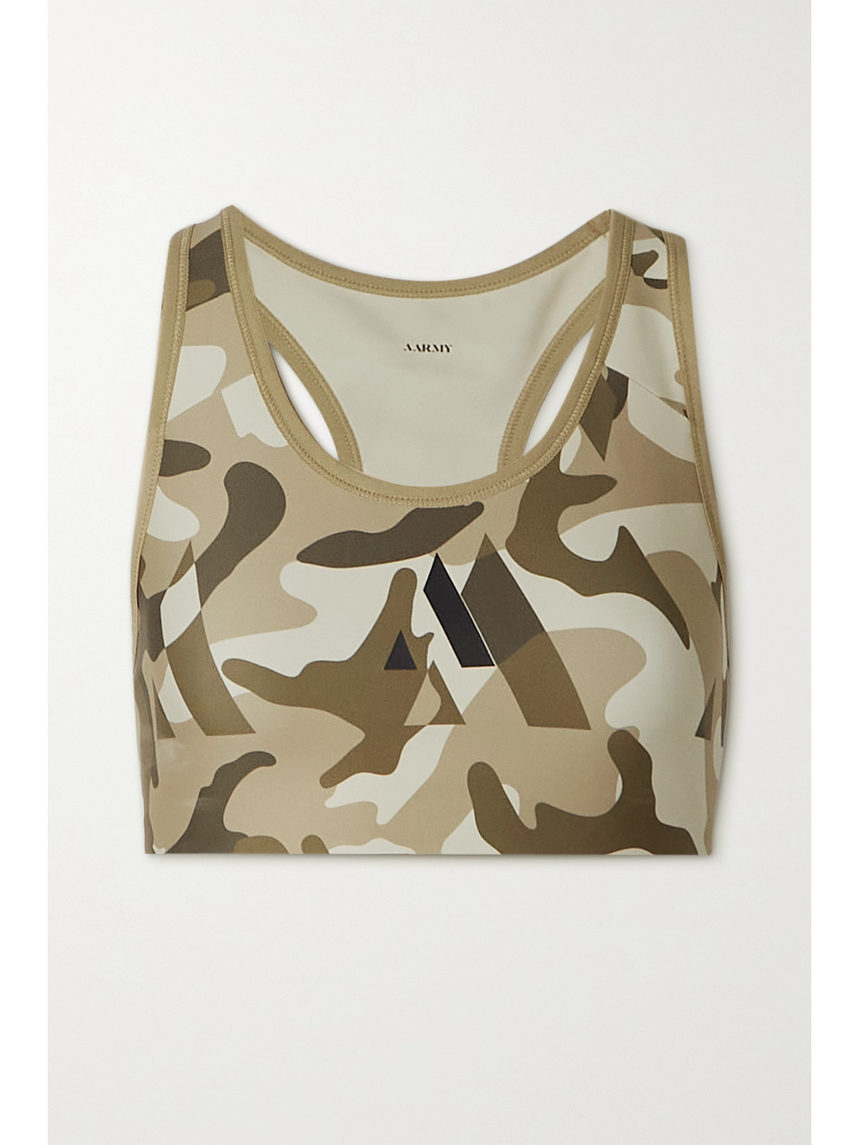 Aarmy Chelsea Camouflage-print Stretch Sports Bra In Green