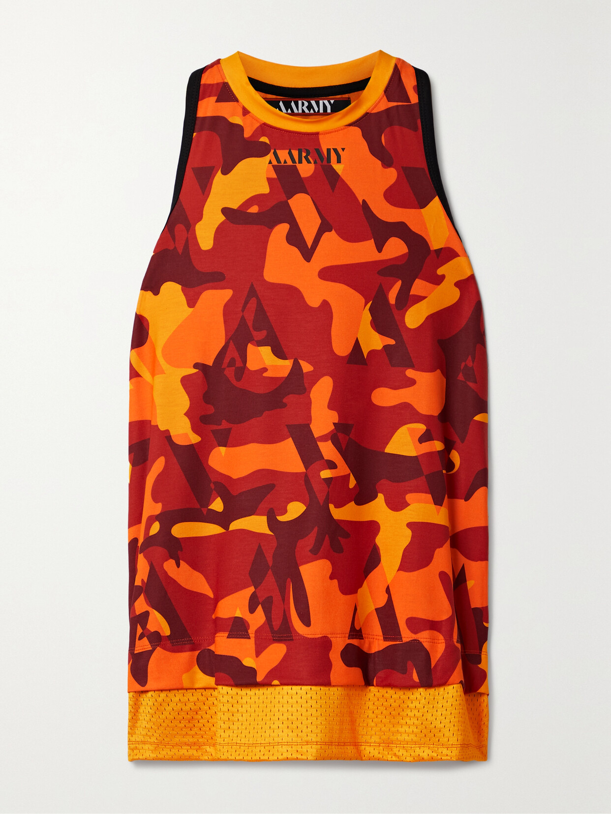 Aarmy Mesh-trimmed Printed Stretch-jersey Tank Top In Orange