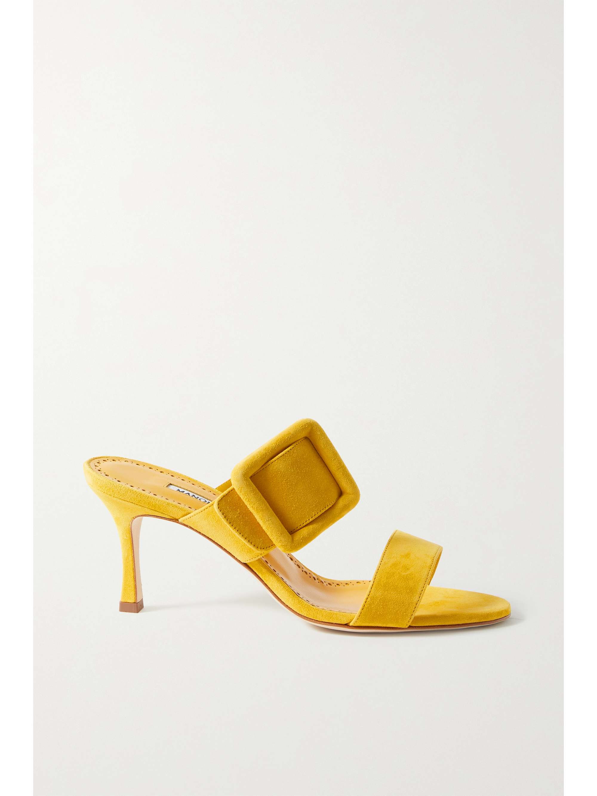 mustard suede mules