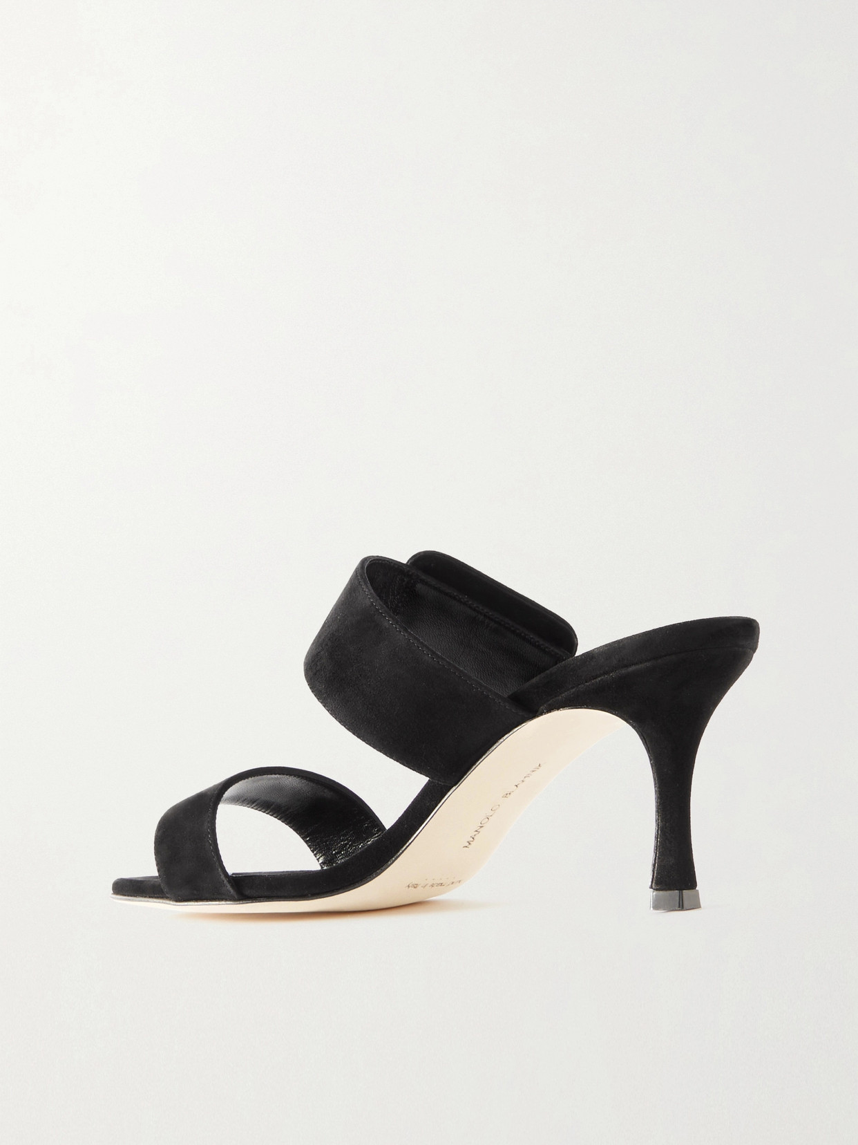Manolo Blahnik Gable Suede Buckle Slide Sandals In Black