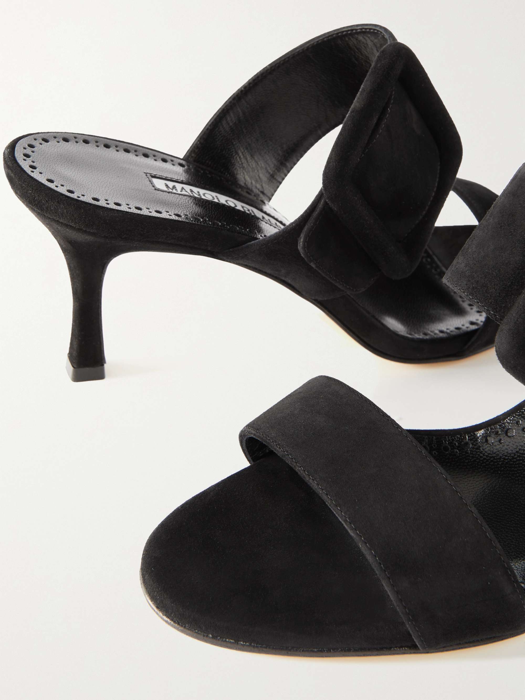 MANOLO BLAHNIK Gable 70 buckled suede mules | NET-A-PORTER