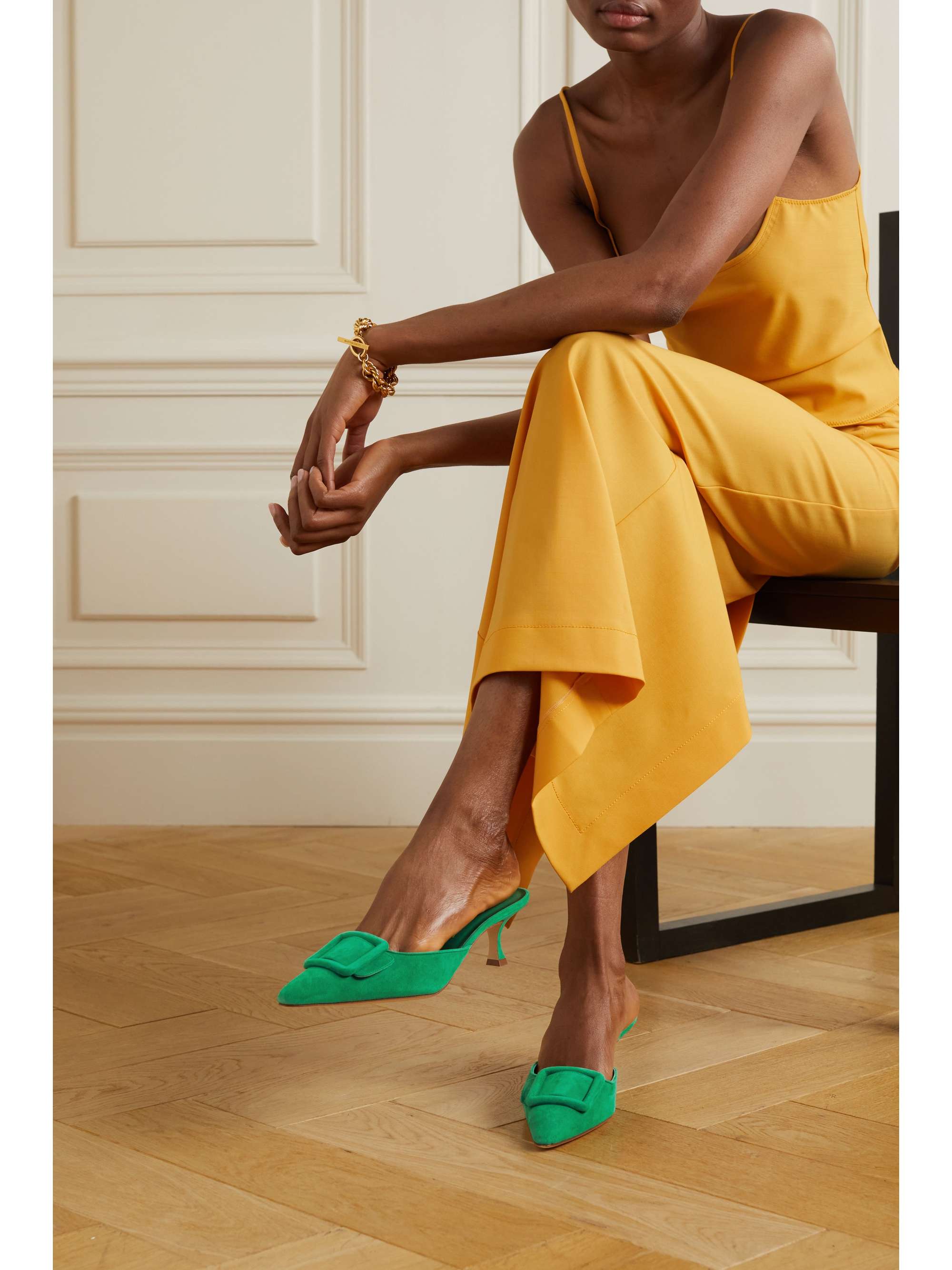 MANOLO BLAHNIK Maysale 50 buckled suede mules