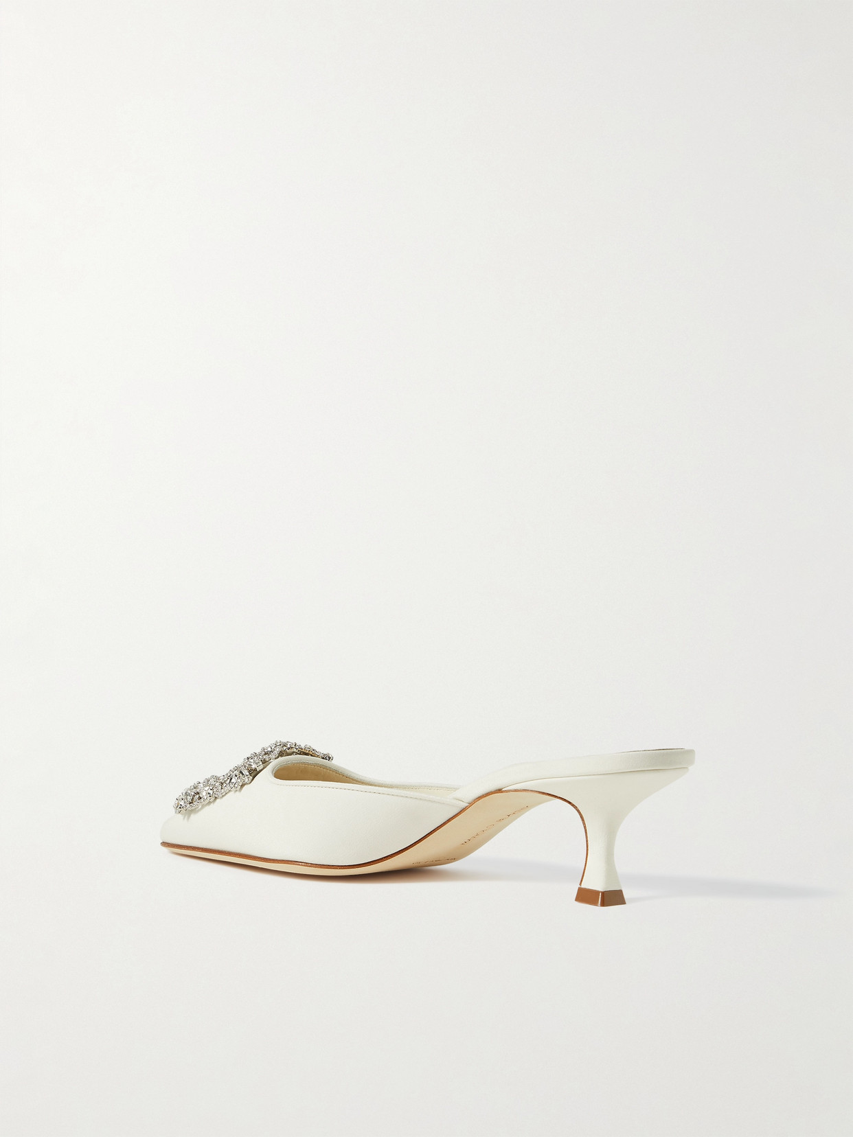 Manolo Blahnik Maysale 50 Buckled Crepe De Chine Mules In White