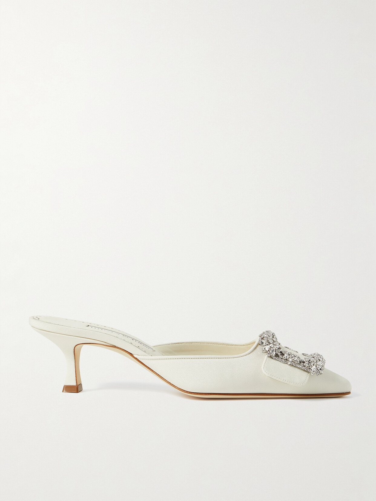 Manolo Blahnik Maysale 50 Buckled Crepe De Chine Mules In White