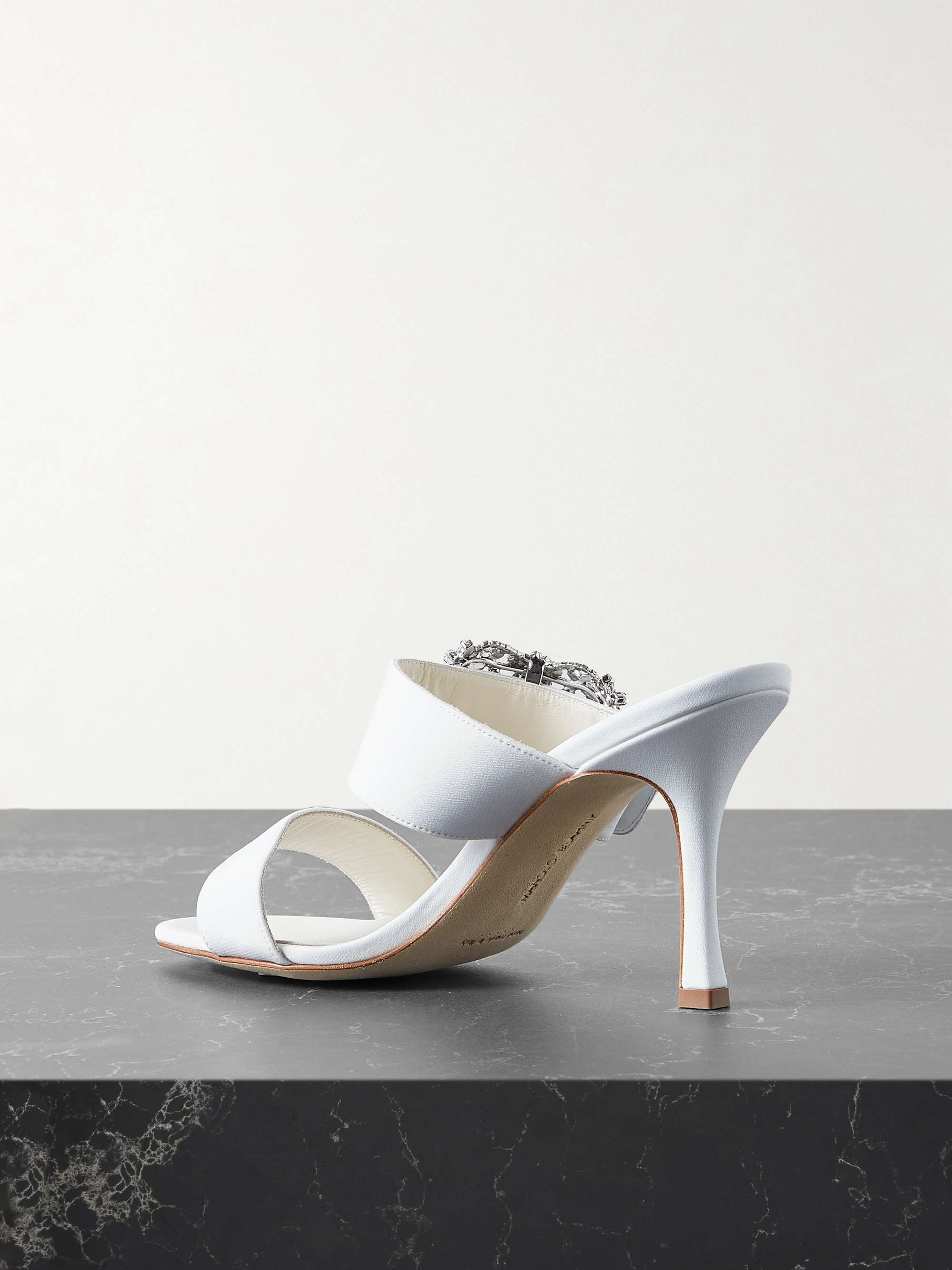 MANOLO BLAHNIK Gable 90 buckled crepe de chine mules