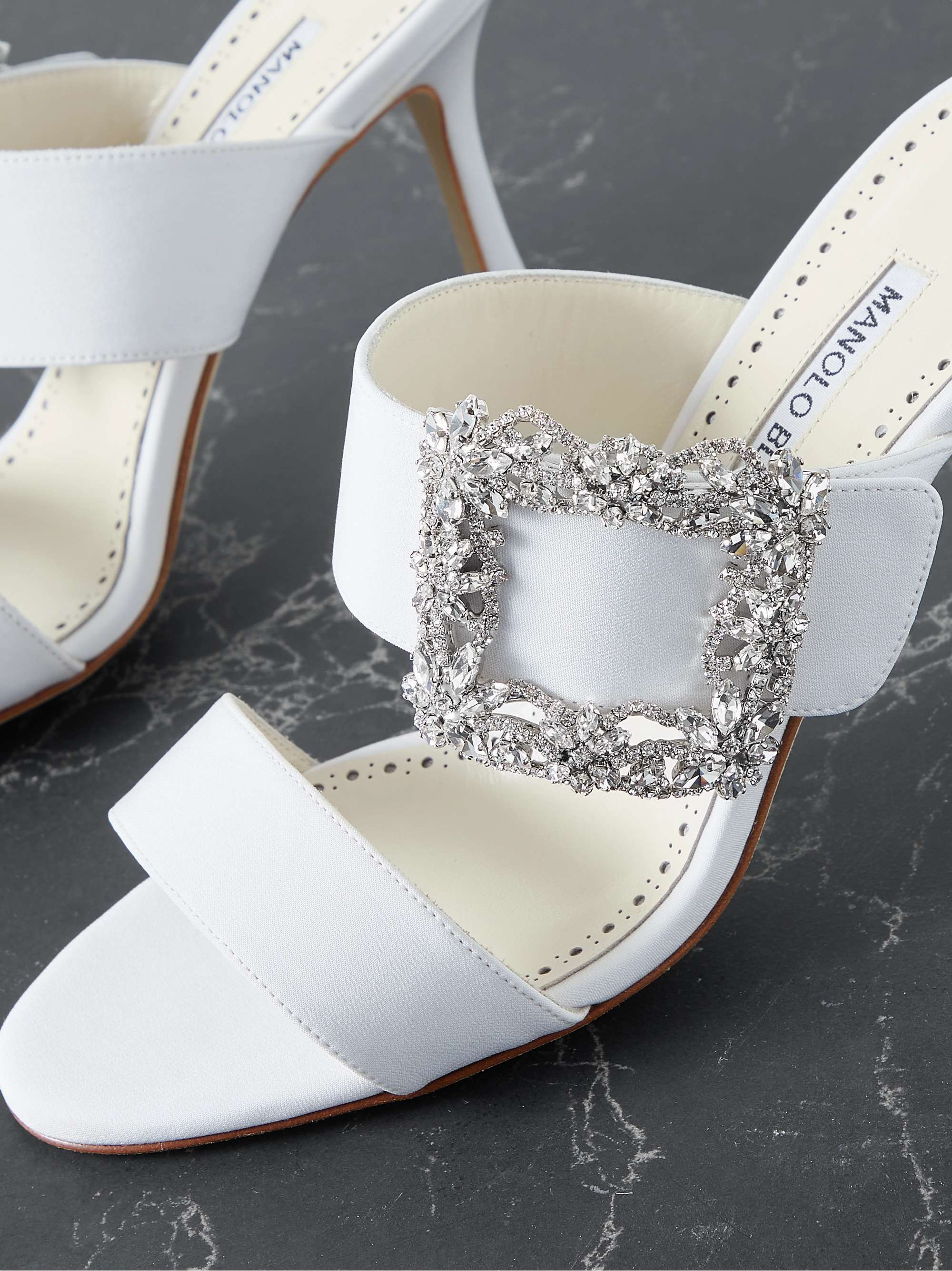 MANOLO BLAHNIK Gable 90 buckled crepe de chine mules