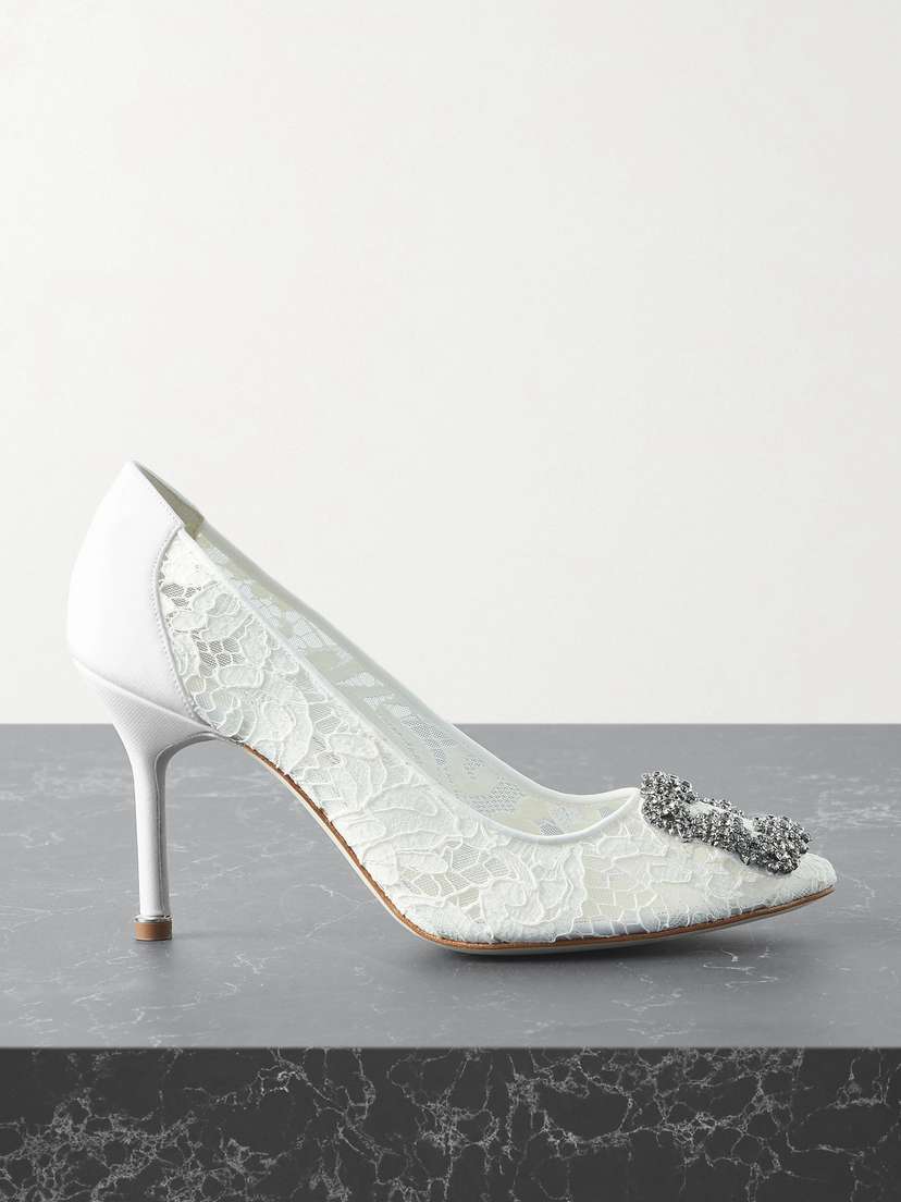 Manolo Blahnik Hangisi 90 Crystal-embellished Corded Lace Pumps