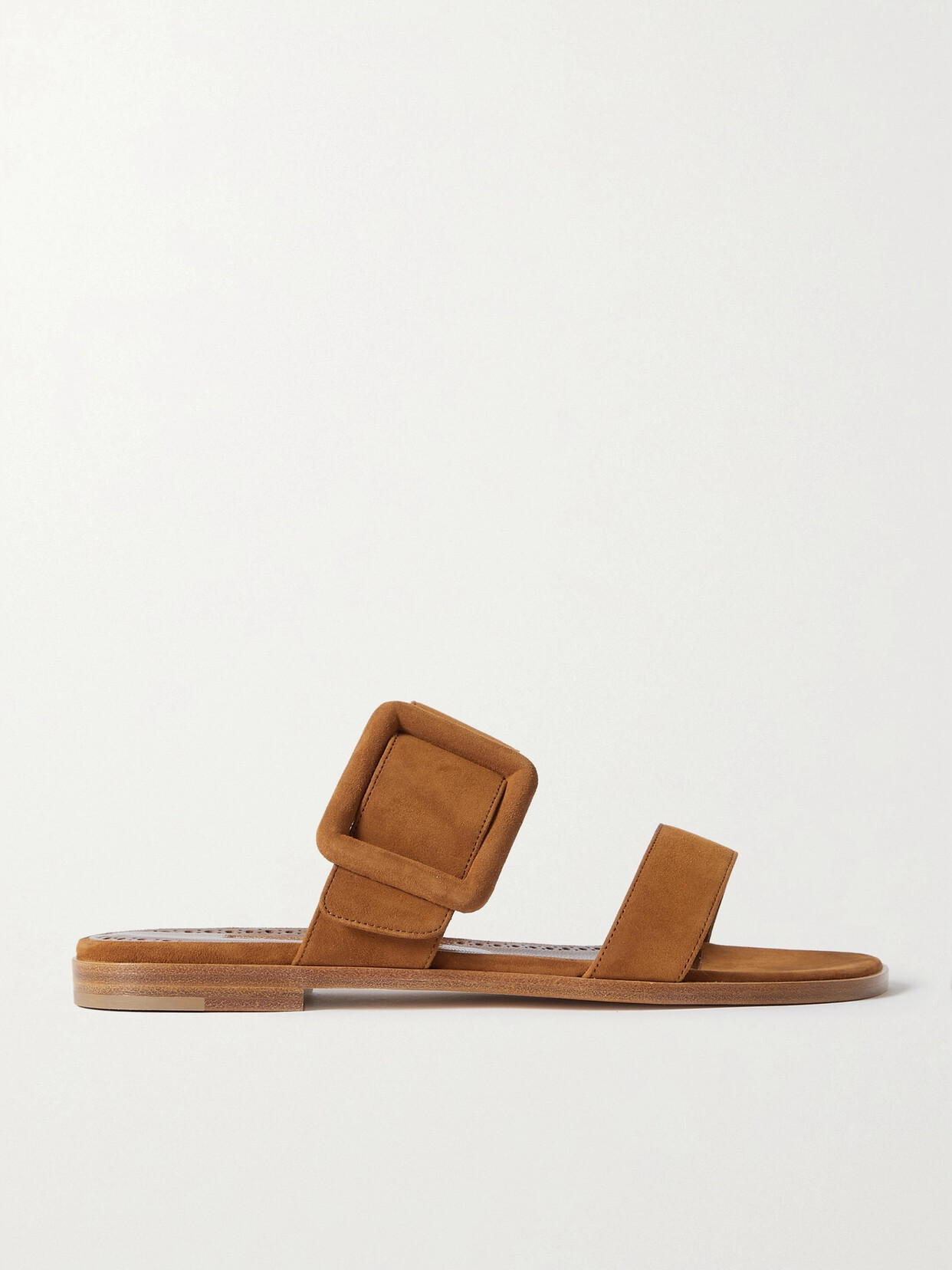 Manolo Blahnik - Tituba Buckled Suede Sandals - Tan