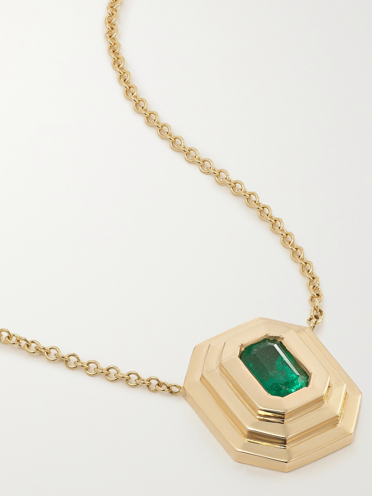 Azlee Staircase 18-karat Gold Emerald Necklace