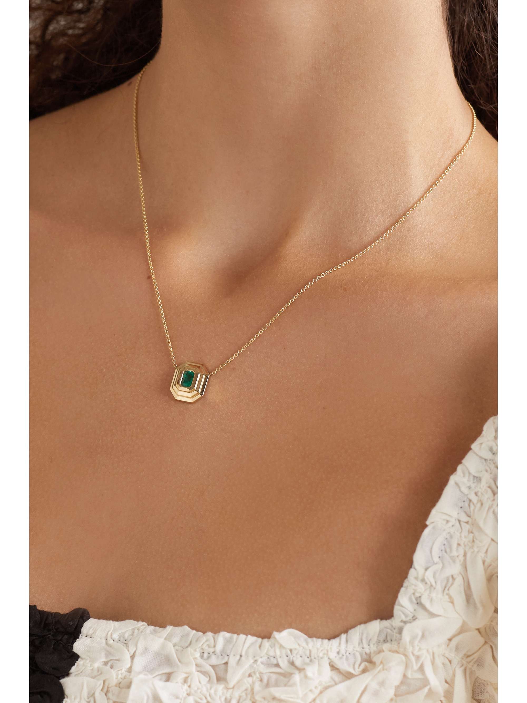 AZLEE Staircase 18-karat gold emerald necklace