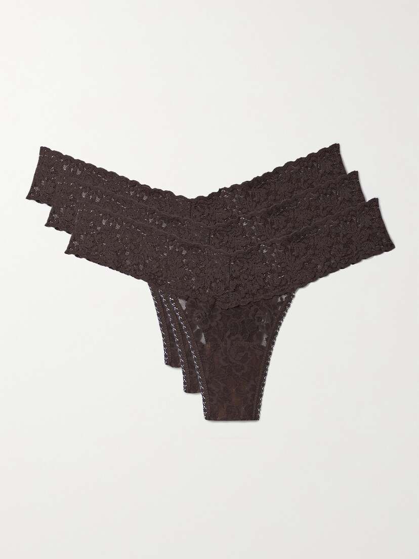 Hanky Panky Signature Set Of Three Low-rise Stretch-lace Thongs