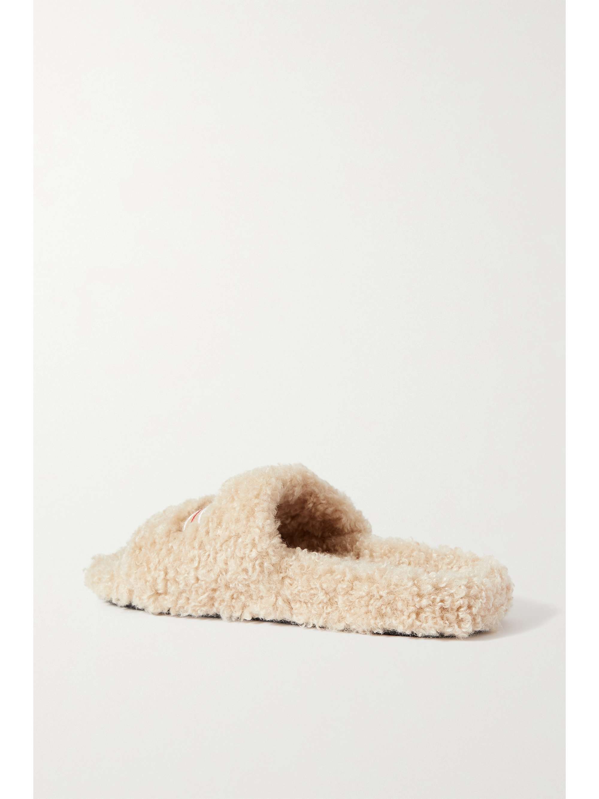 BALENCIAGA Furry logo-embroidered faux shearling slides