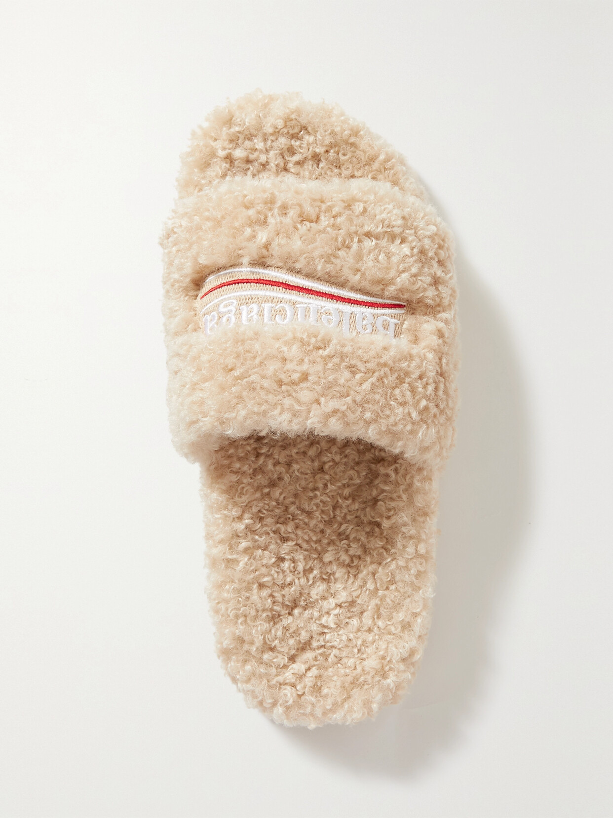 Balenciaga Furry Logo-embroidered Faux Shearling Slides In Neutrals