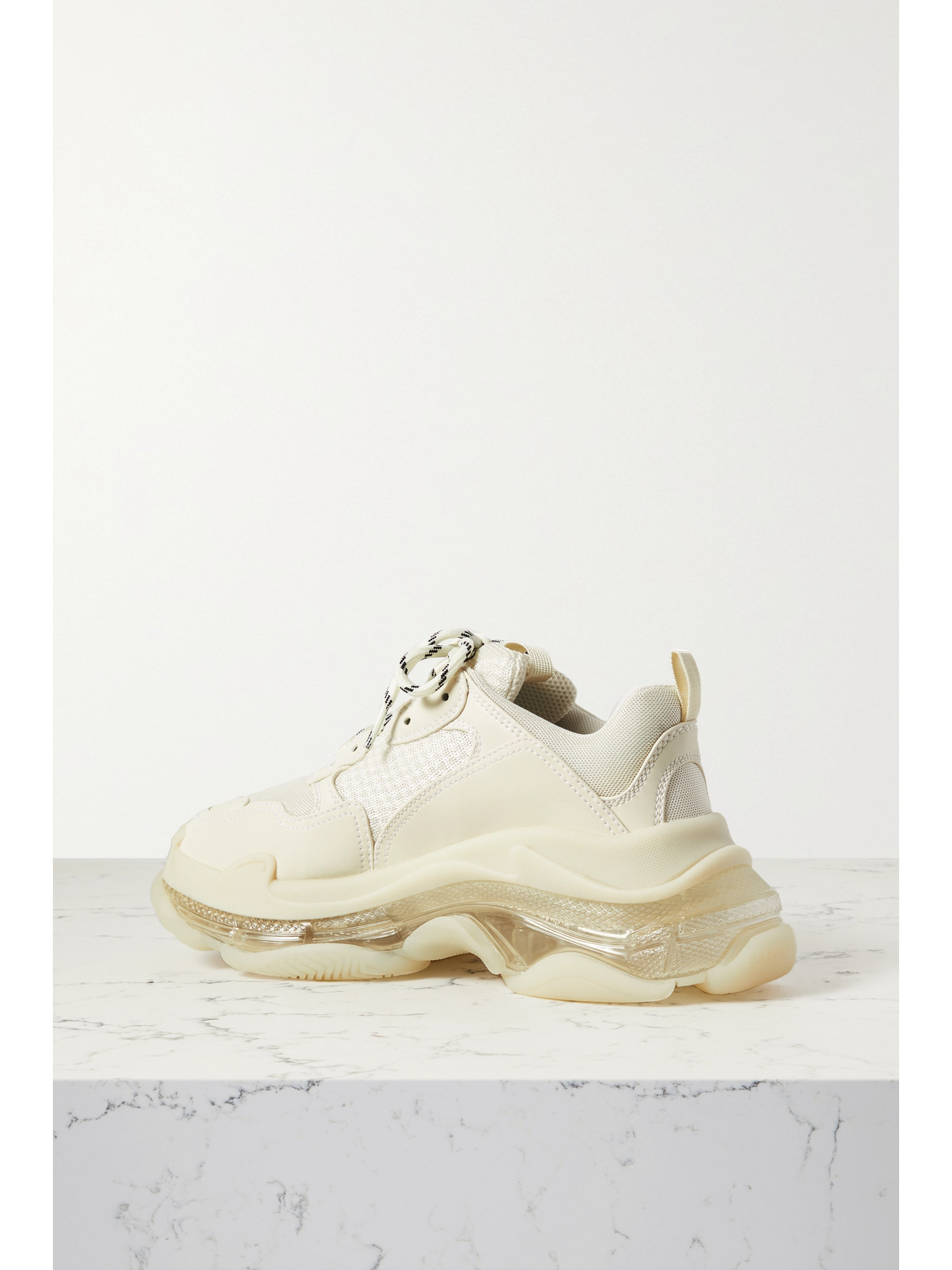 Shop Balenciaga Triple S Clear Sole Logo-embroidered Faux Leather And Mesh Sneakers In Neutrals