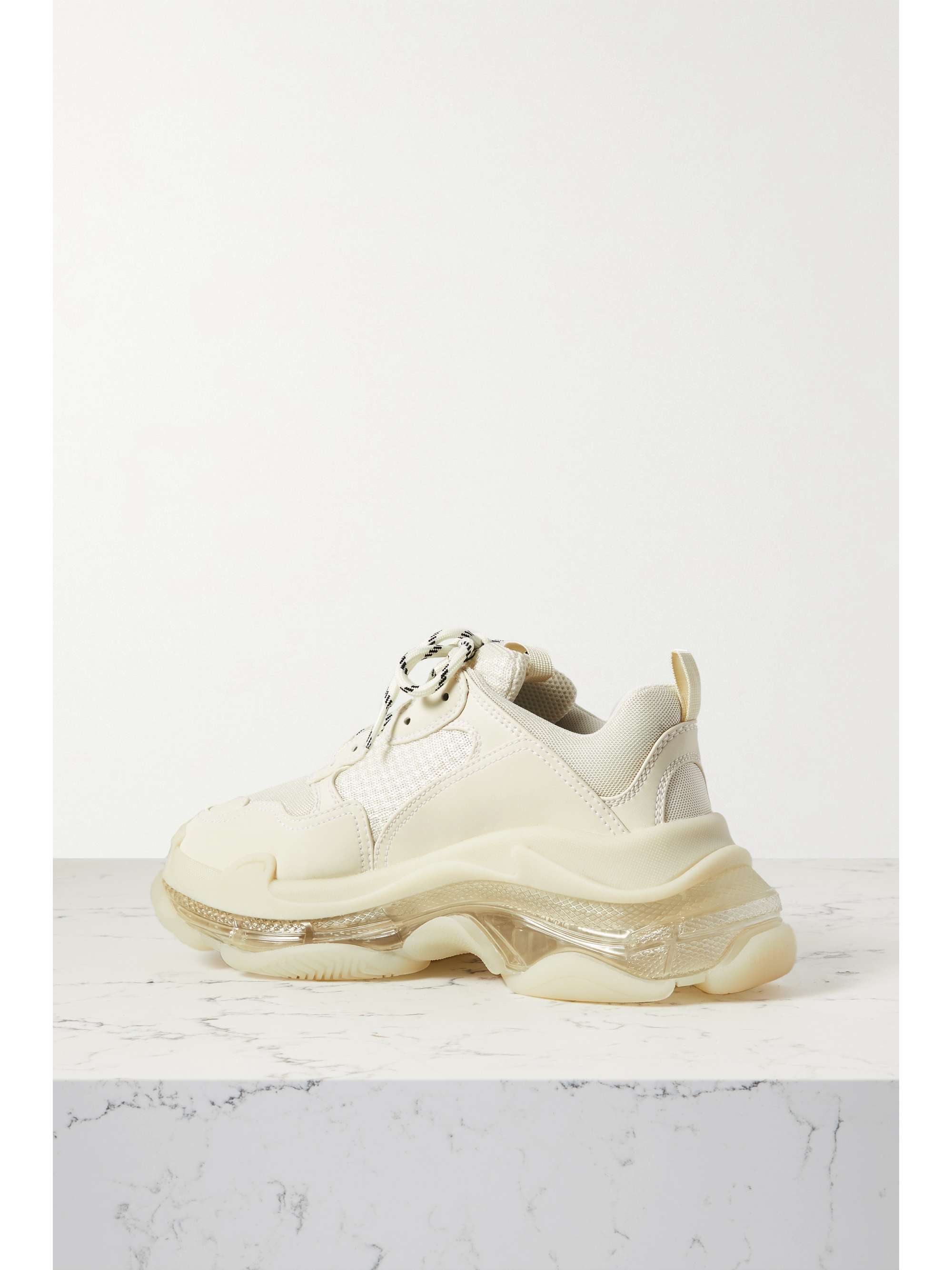 BALENCIAGA Triple S Clear Sole logo-embroidered leather, nubuck and mesh sneakers