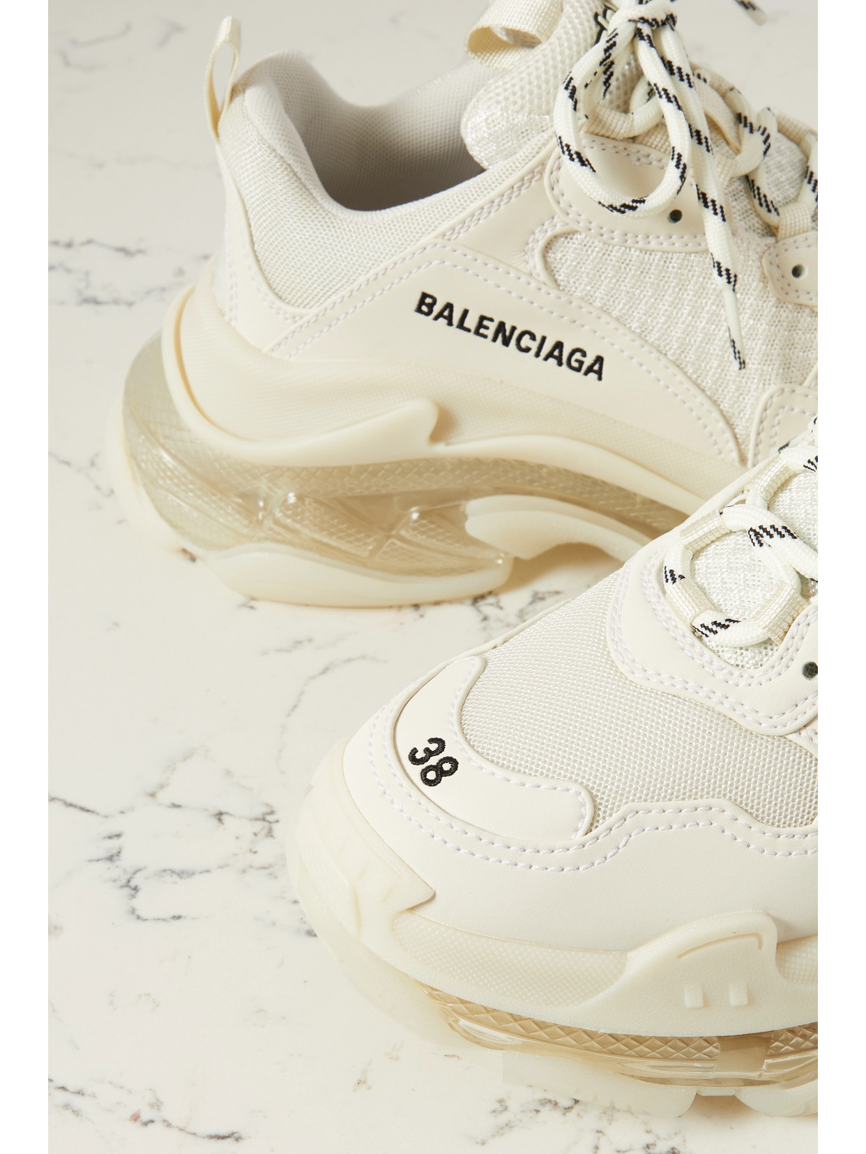 Shop Balenciaga Triple S Clear Sole Logo-embroidered Faux Leather And Mesh Sneakers In Neutrals