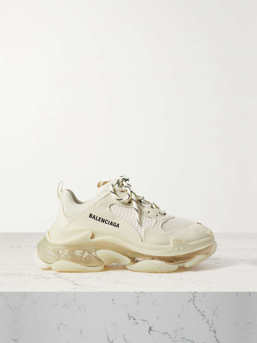 Balenciaga Triple S Clear Sole Logo-embroidered Faux Leather And Mesh Sneakers