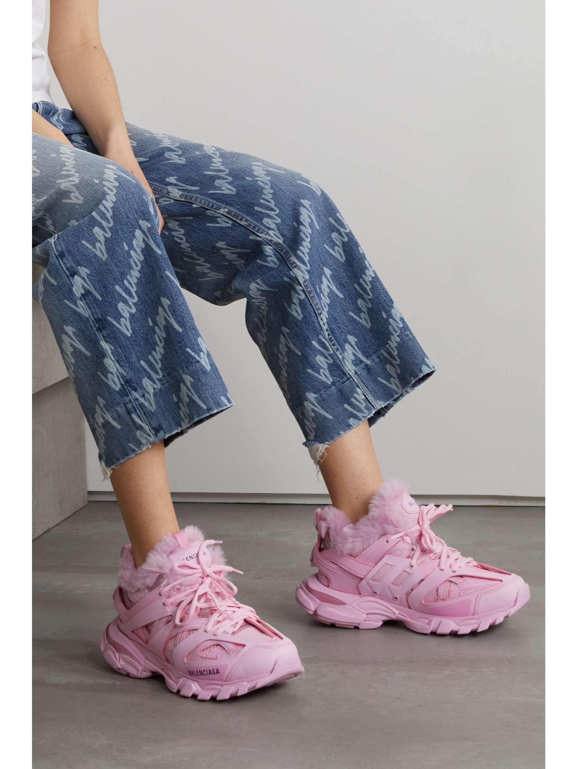 BALENCIAGA Track faux fur-lined logo-detailed mesh and rubber