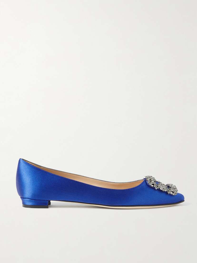 Manolo Blahnik Hangisi Embellished Satin Point-toe Flats - IT34