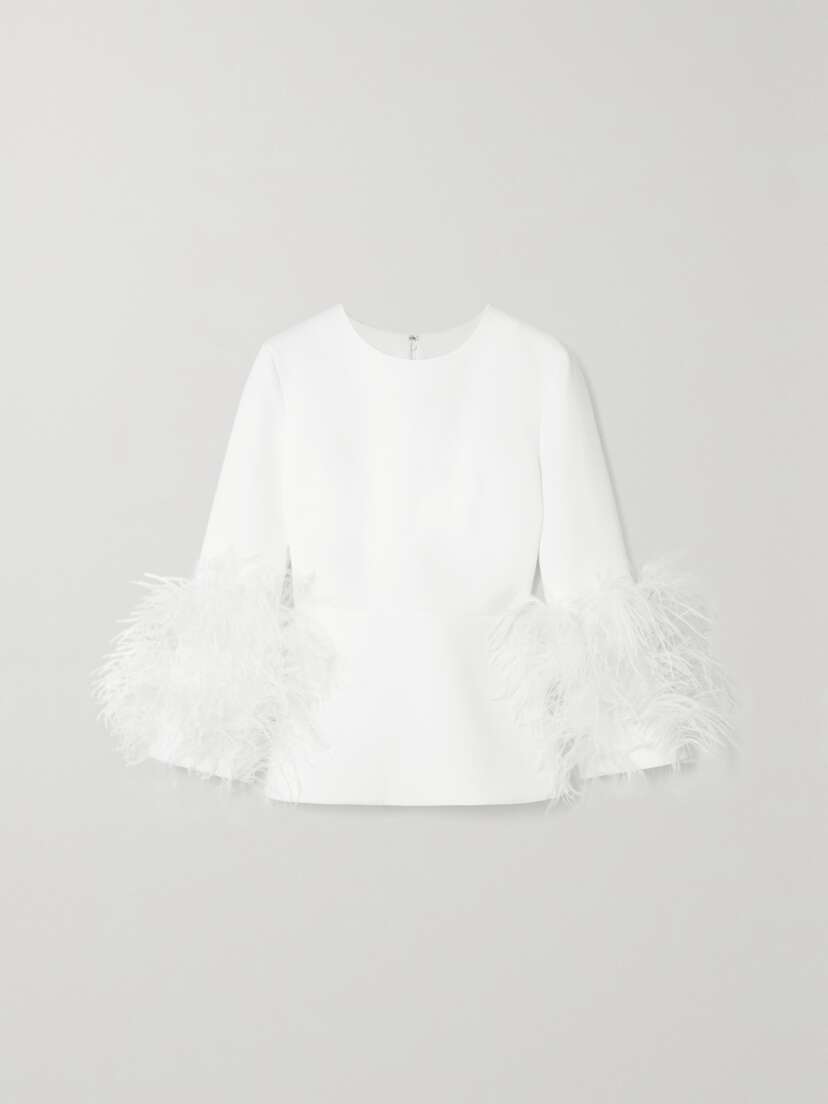 Huishan Zhang Lola Feather-trimmed Crepe Blouse - UK 18