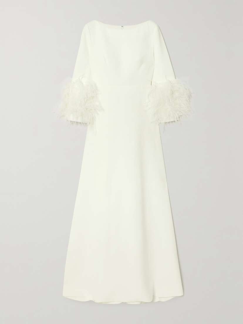 Huishan Zhang Reign Feather-trimmed Crepe Gown - UK 12