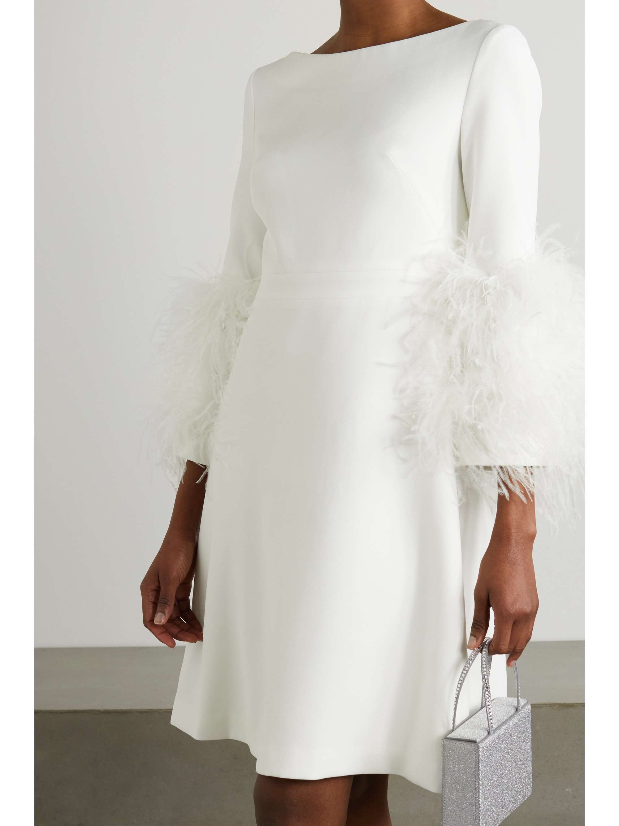 HUISHAN ZHANG Reign feather-trimmed crepe mini dress