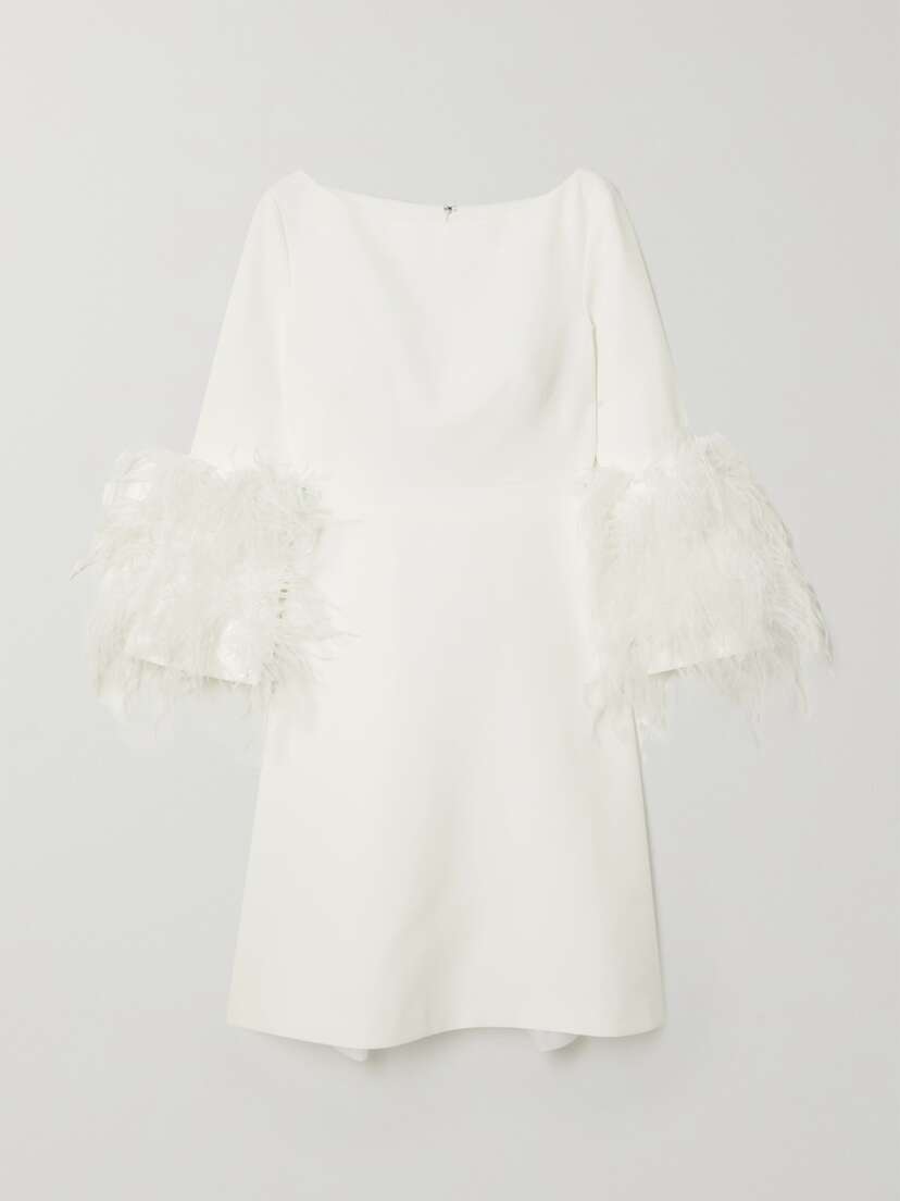 Huishan Zhang Reign Feather-trimmed Crepe Mini Dress - UK 18