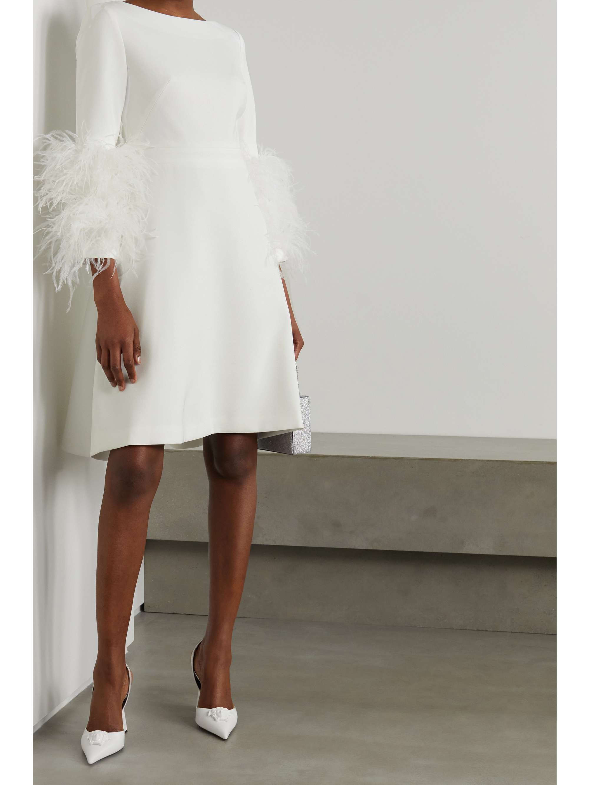 HUISHAN ZHANG Reign feather-trimmed crepe mini dress | NET-A-PORTER