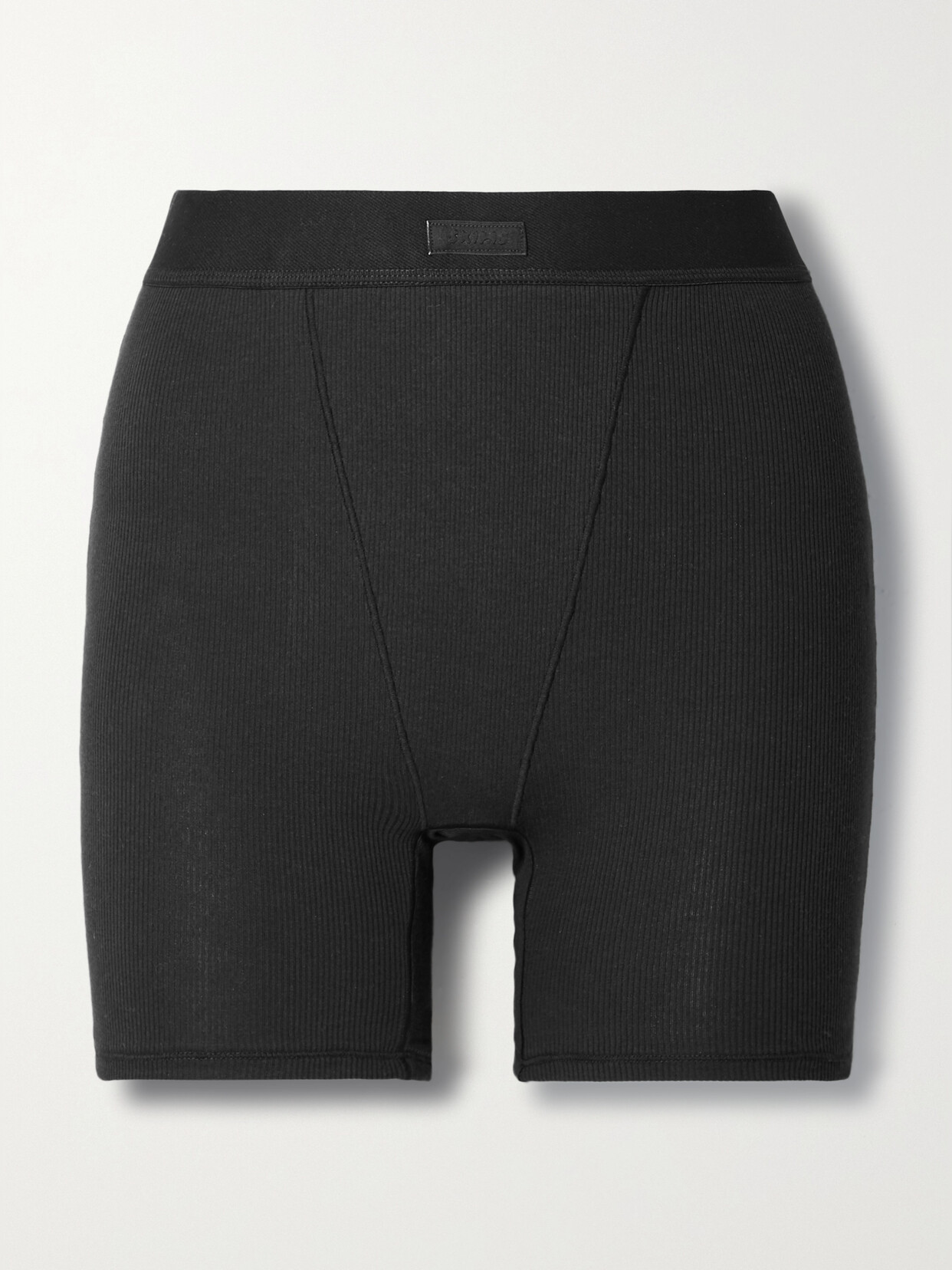 Skims Cotton Collection Ribbed Cotton-blend Jersey Boxer Shorts In Soot