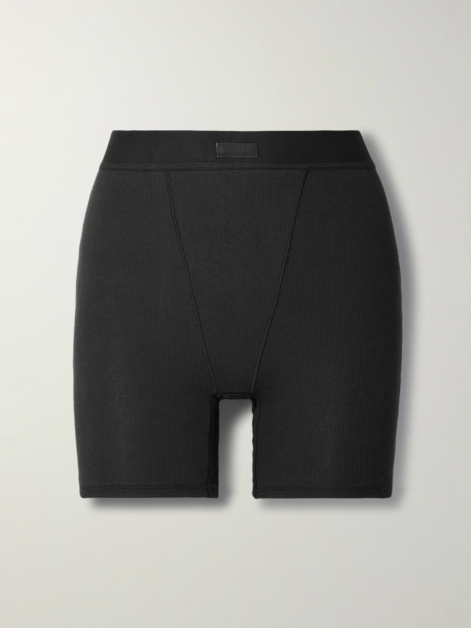 Skims Cotton Collection ribbed stretch-cotton jersey boxer shorts - Soot