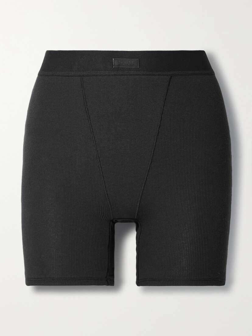 Skims Cotton Collection Ribbed Cotton-blend Jersey Boxer Shorts - Soot