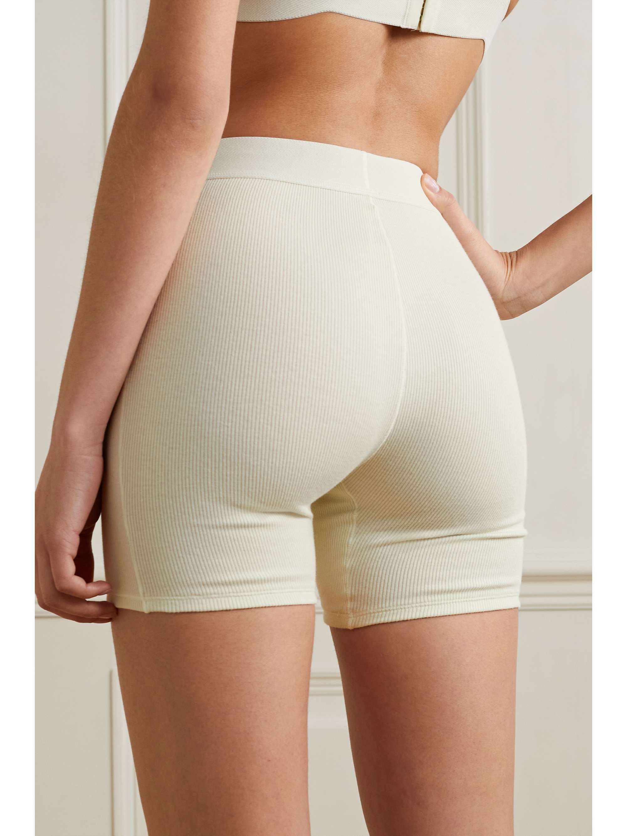 SKIMS Cotton Collection ribbed cotton-blend jersey boxer shorts - Bone