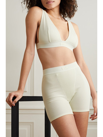 Skims Cotton Collection ribbed cotton-blend jersey boxer shorts - Bone