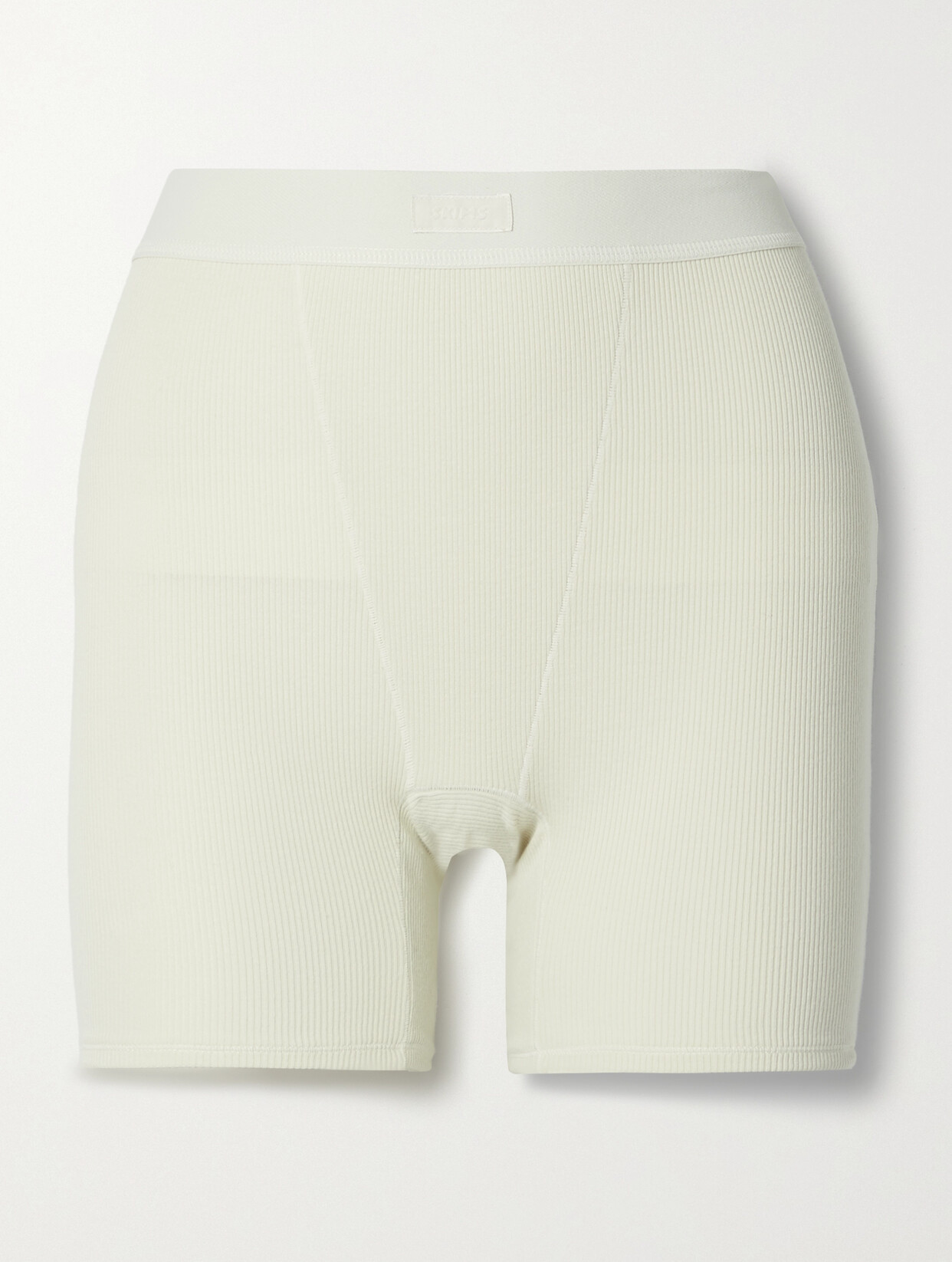 Skims Cotton-blend Ribbed Boxer Shorts In Cream