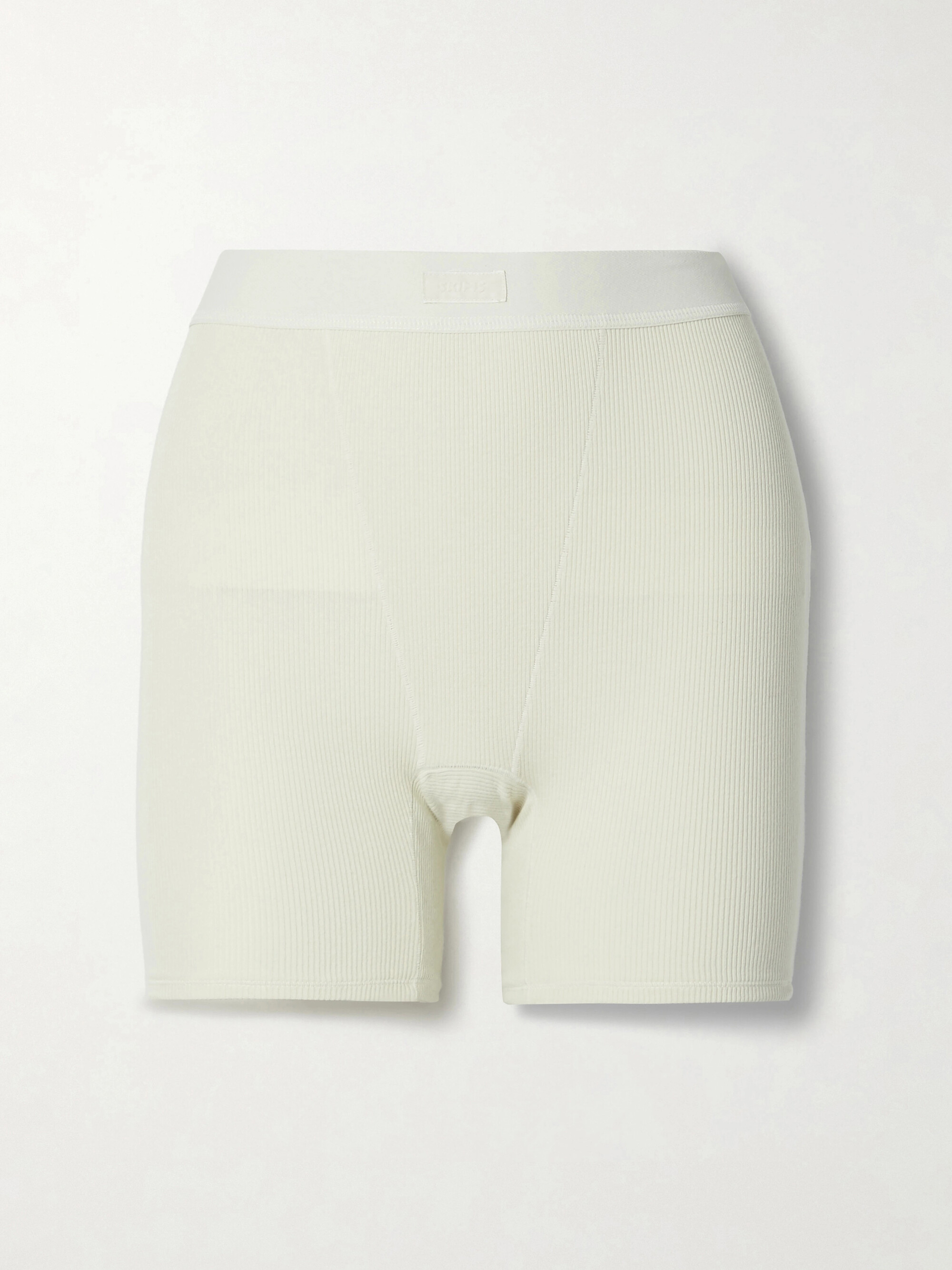 Skims Cotton Collection ribbed stretch-cotton jersey boxer shorts - Bone