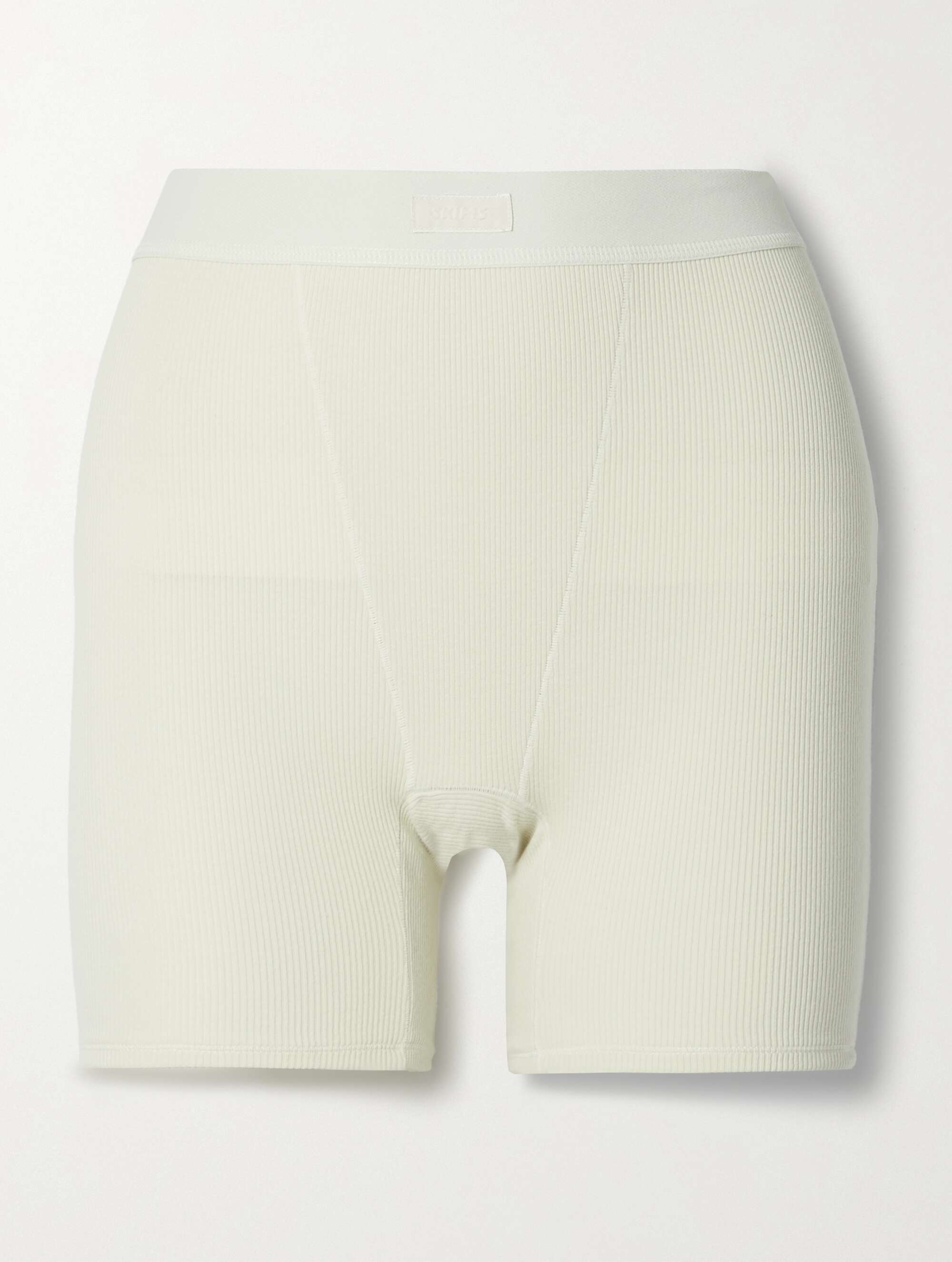 Cotton Collection ribbed cotton-blend jersey boxer shorts - Bone