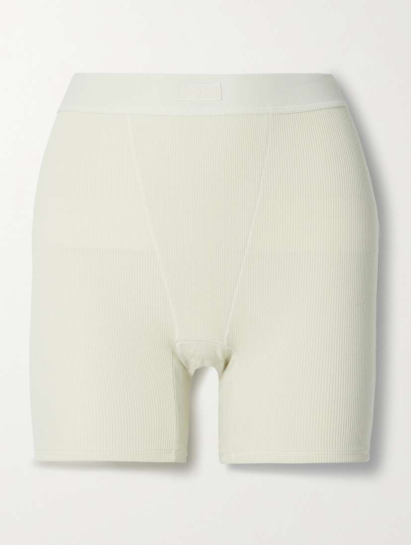 Skims Cotton Collection Ribbed Cotton-blend Jersey Boxer horts - Bone