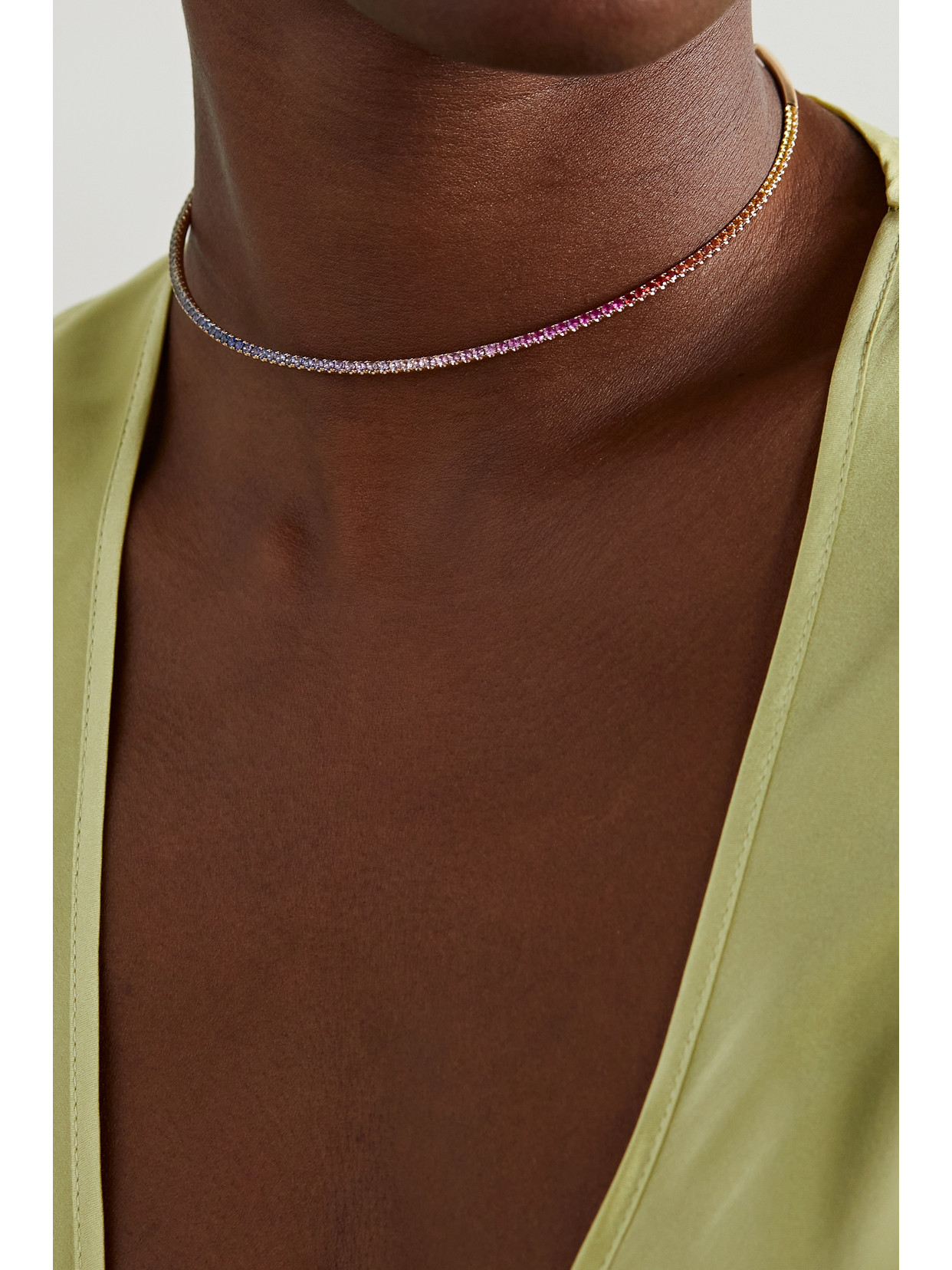 Shop Diane Kordas 18-karat Rose Gold, Sapphire And Tsavorite Choker