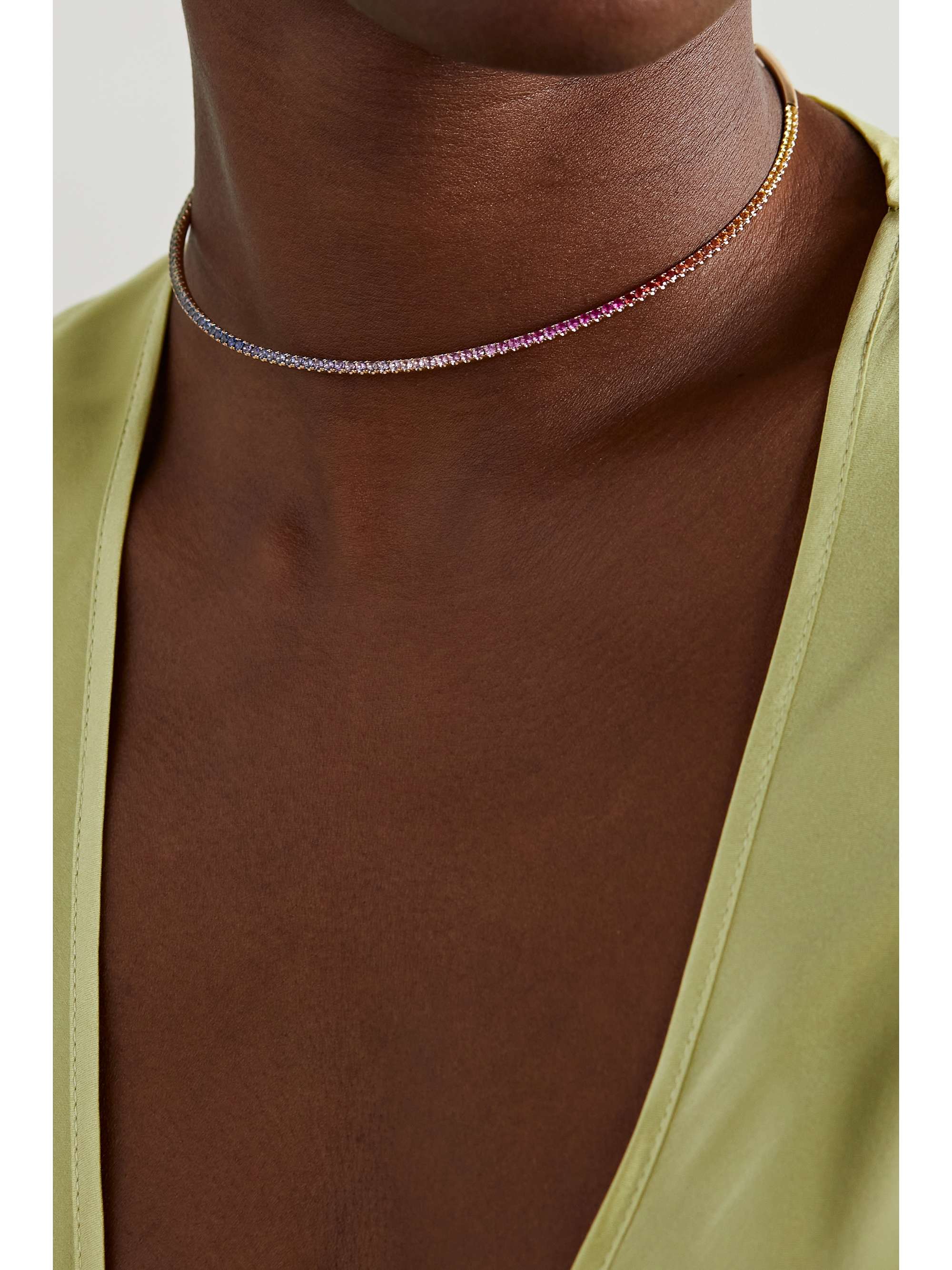 DIANE KORDAS 18-karat rose gold, sapphire and tsavorite choker