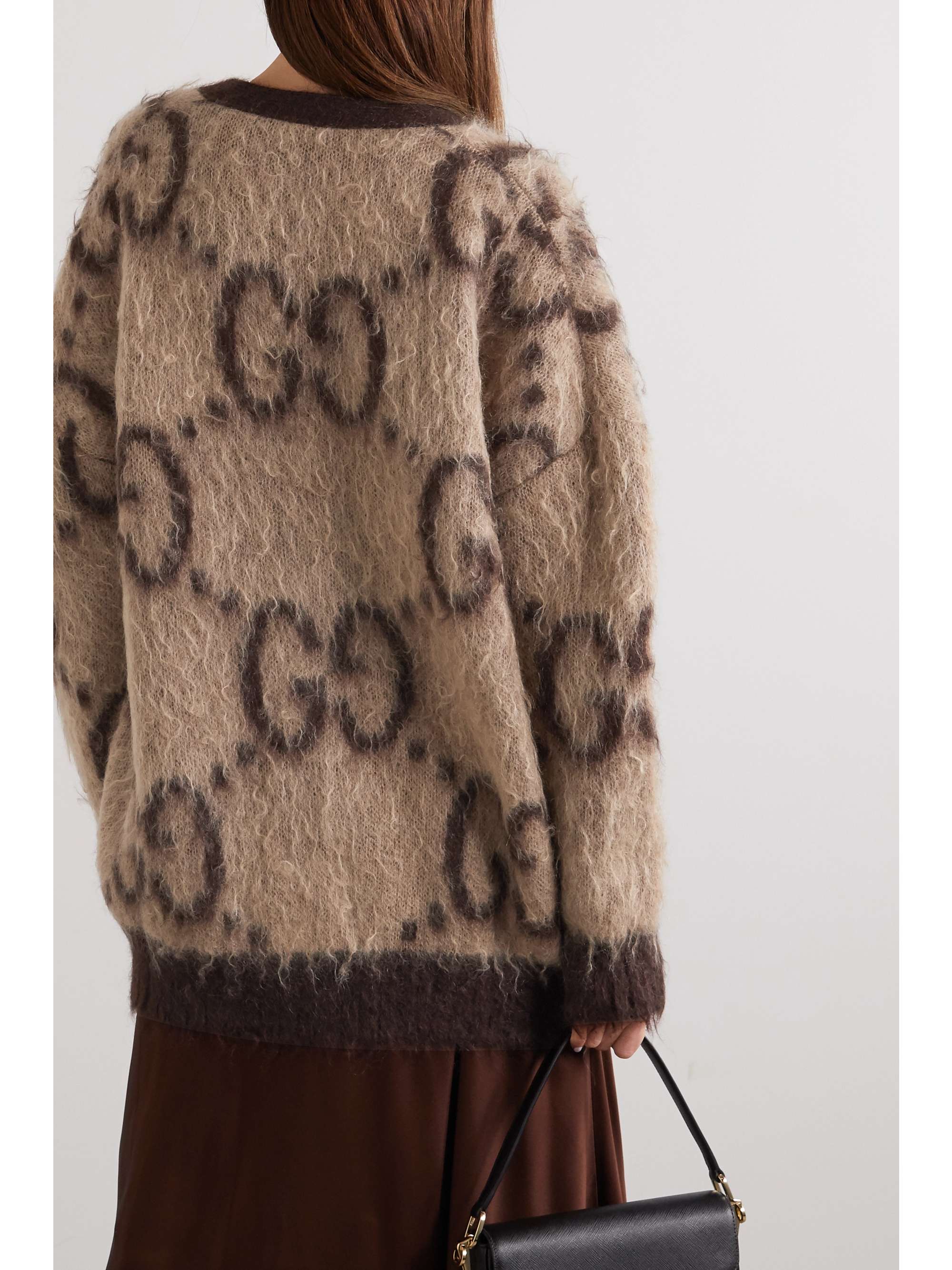 Neutral GG-jacquard mohair-blend cardigan