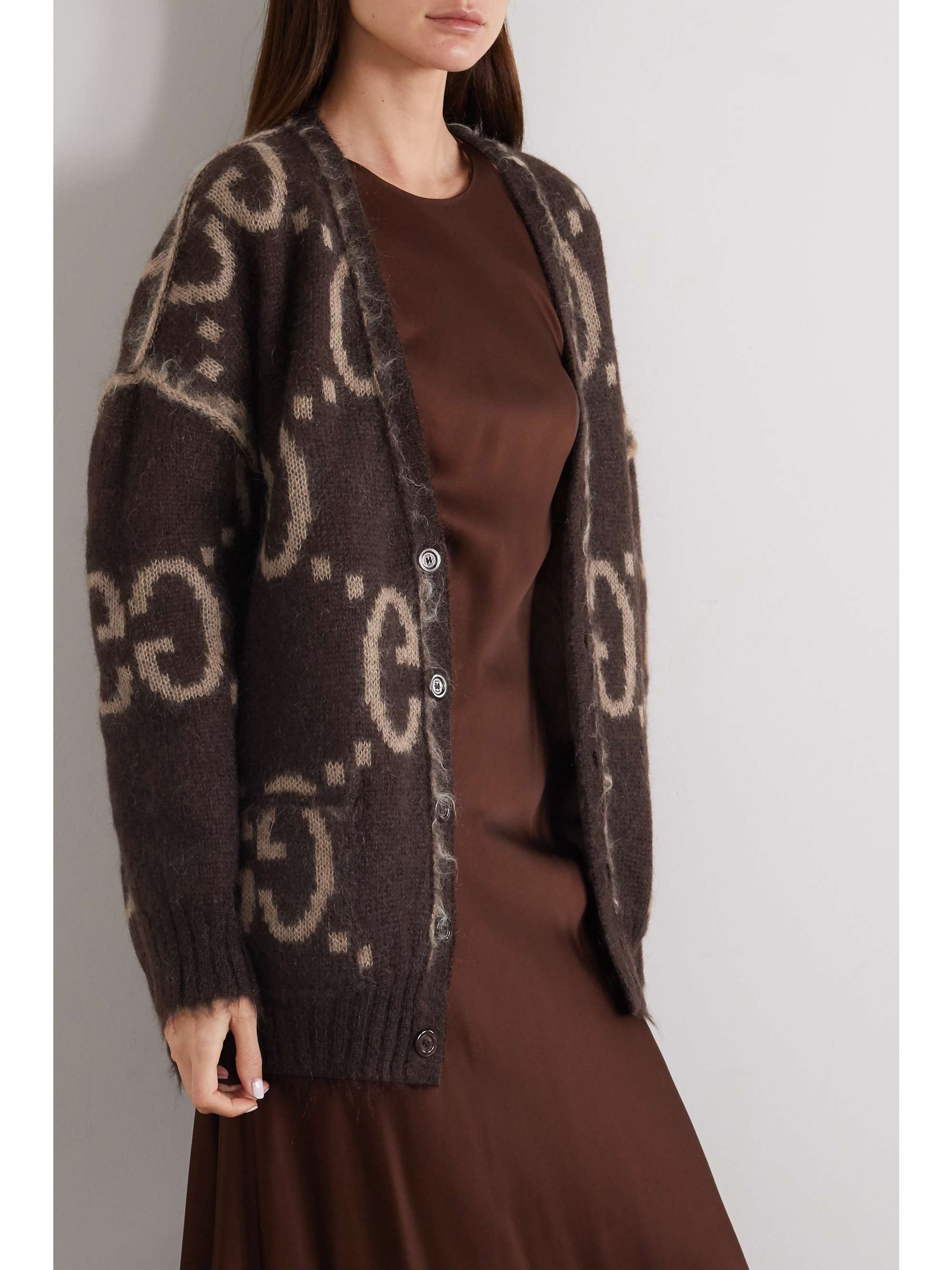 GUCCI Oversized reversible jacquard-knit mohair-blend cardigan |  NET-A-PORTER