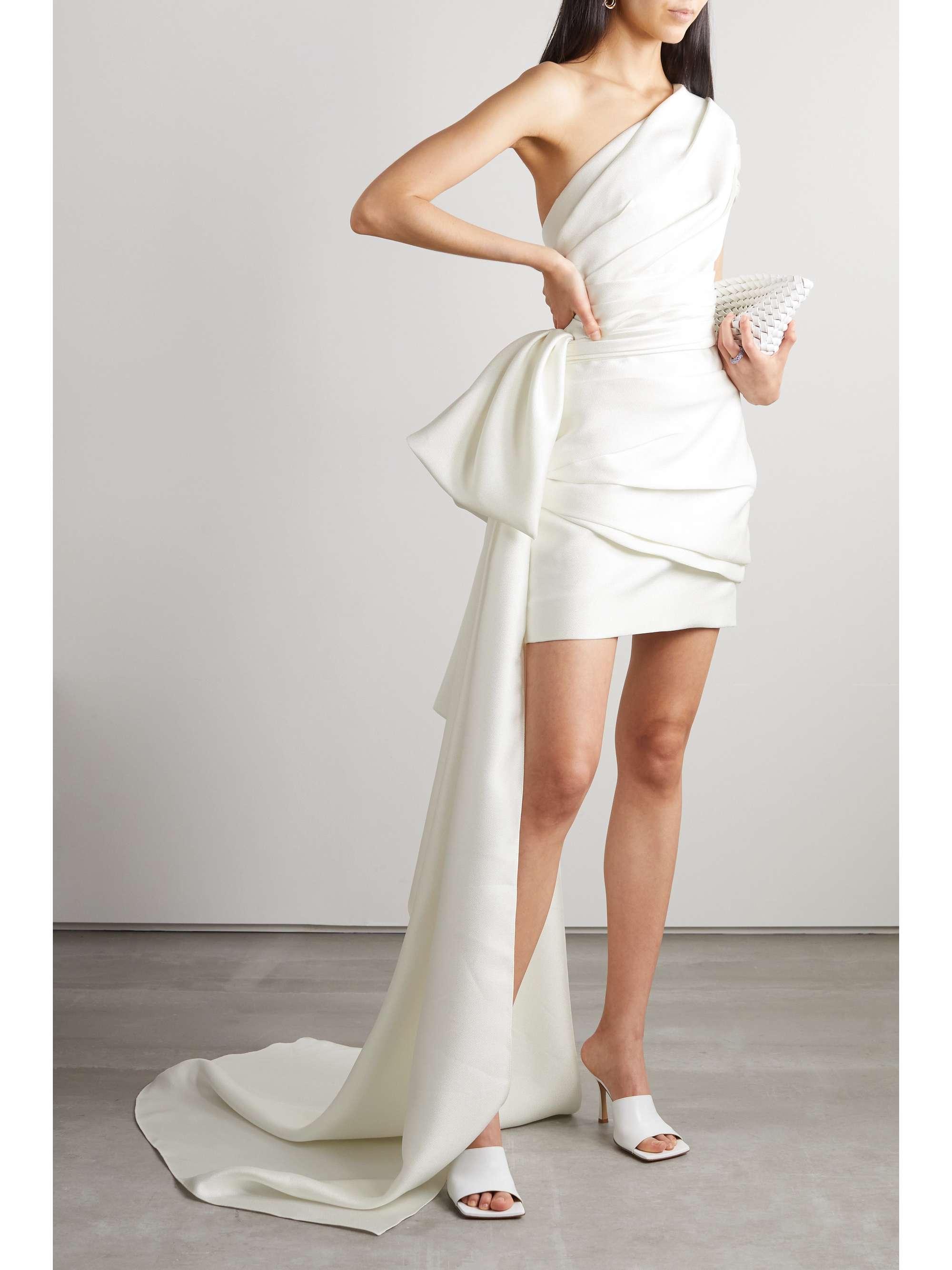White One-shoulder convertible draped 
