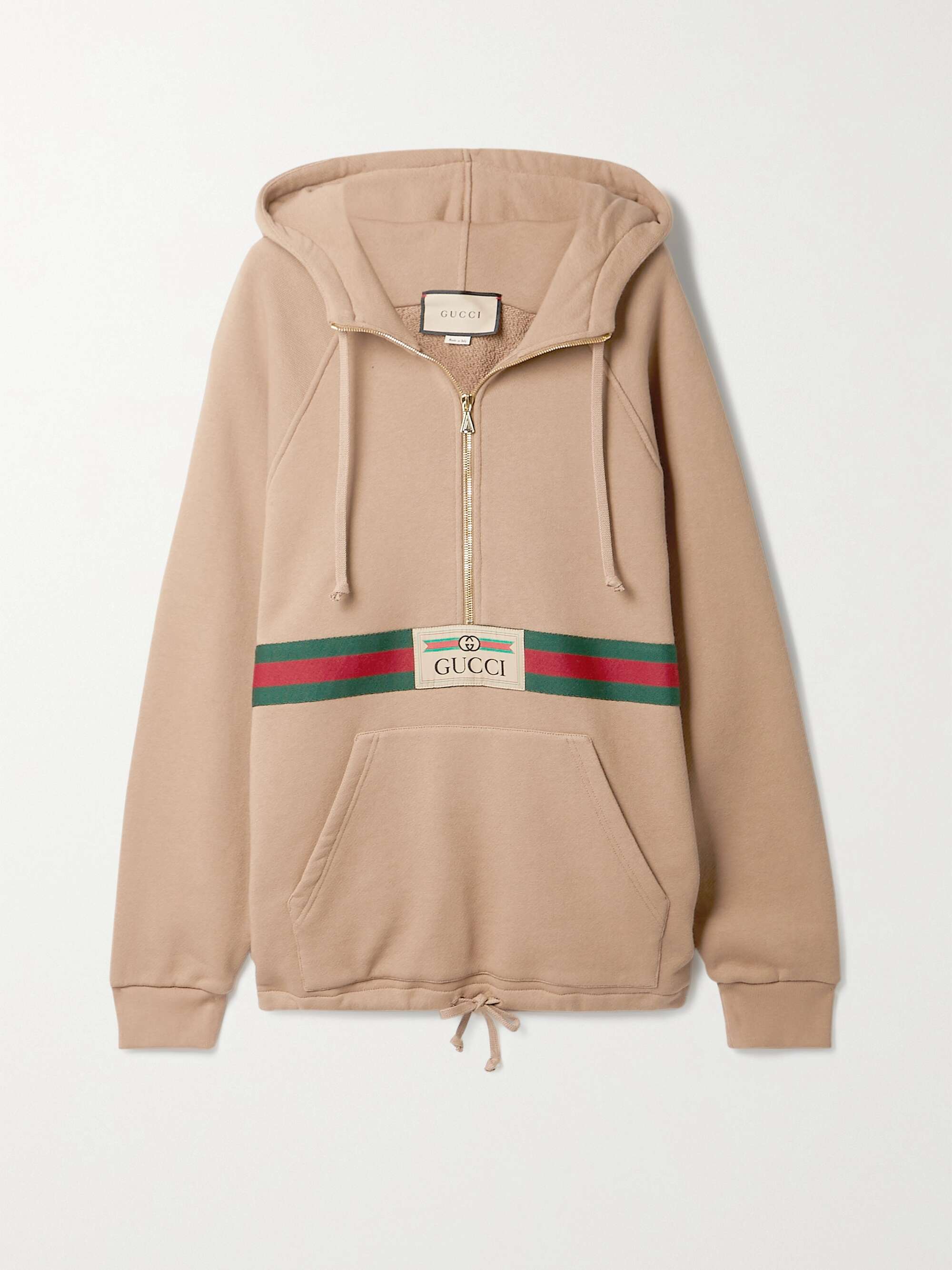 GUCCI + NET SUSTAIN appliquéd webbing-trimmed organic cotton-jersey hoodie