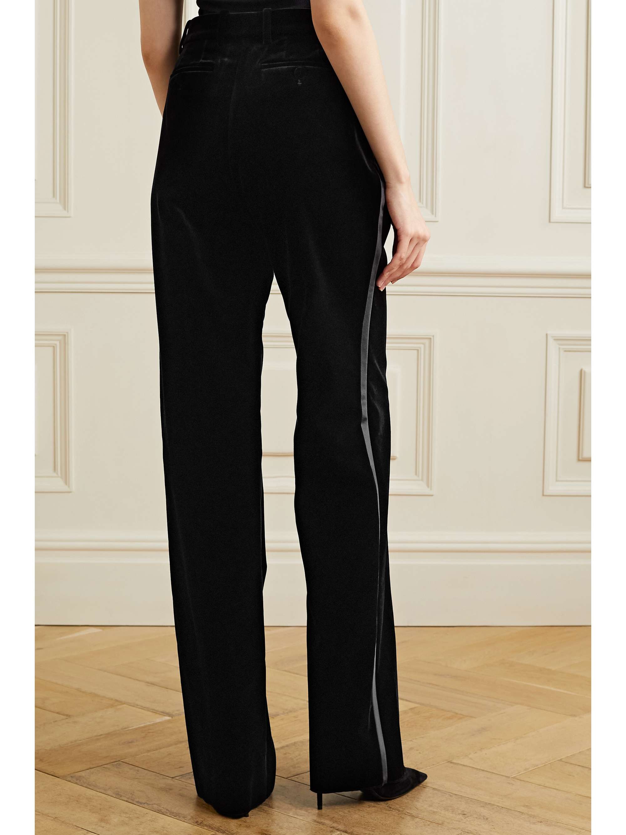 GUCCI Aria silk-trimmed stretch-cotton velvet straight-leg pants